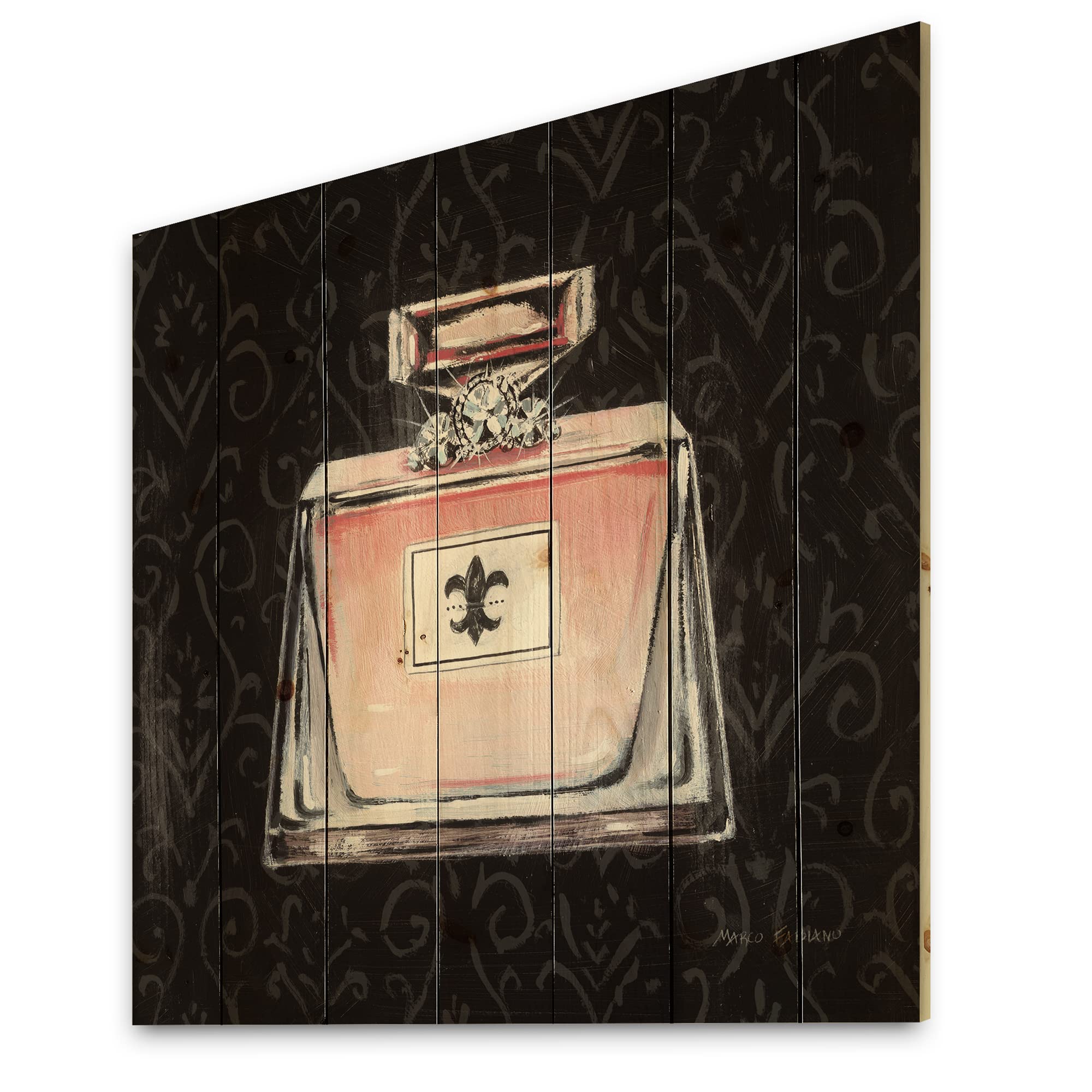 DesignQ Glam & Fashion Parfum Boudoir I - Posh & Luxe Print on Natural Pine Wood - 16x16