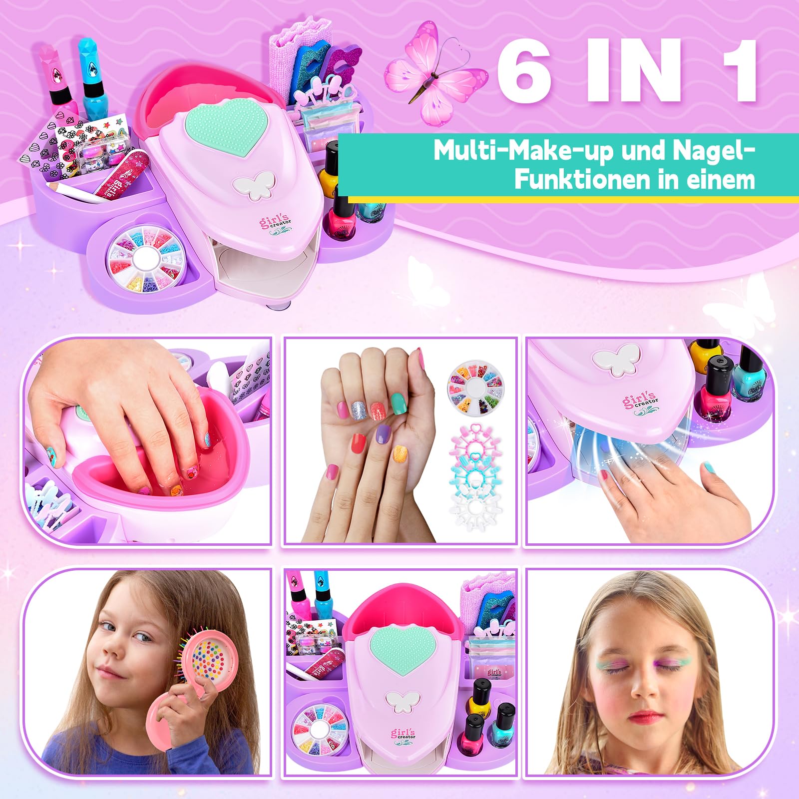 Herenear Set Manicura Niñas, Esmalte de Uñas Secador de Uñas, Juguetes Kit Uñas Niñas, Pegatinas de Uñas Juego Cumpleaños Regalo para Niños Niñas 5 6 7 8 9 10 11 12 Años