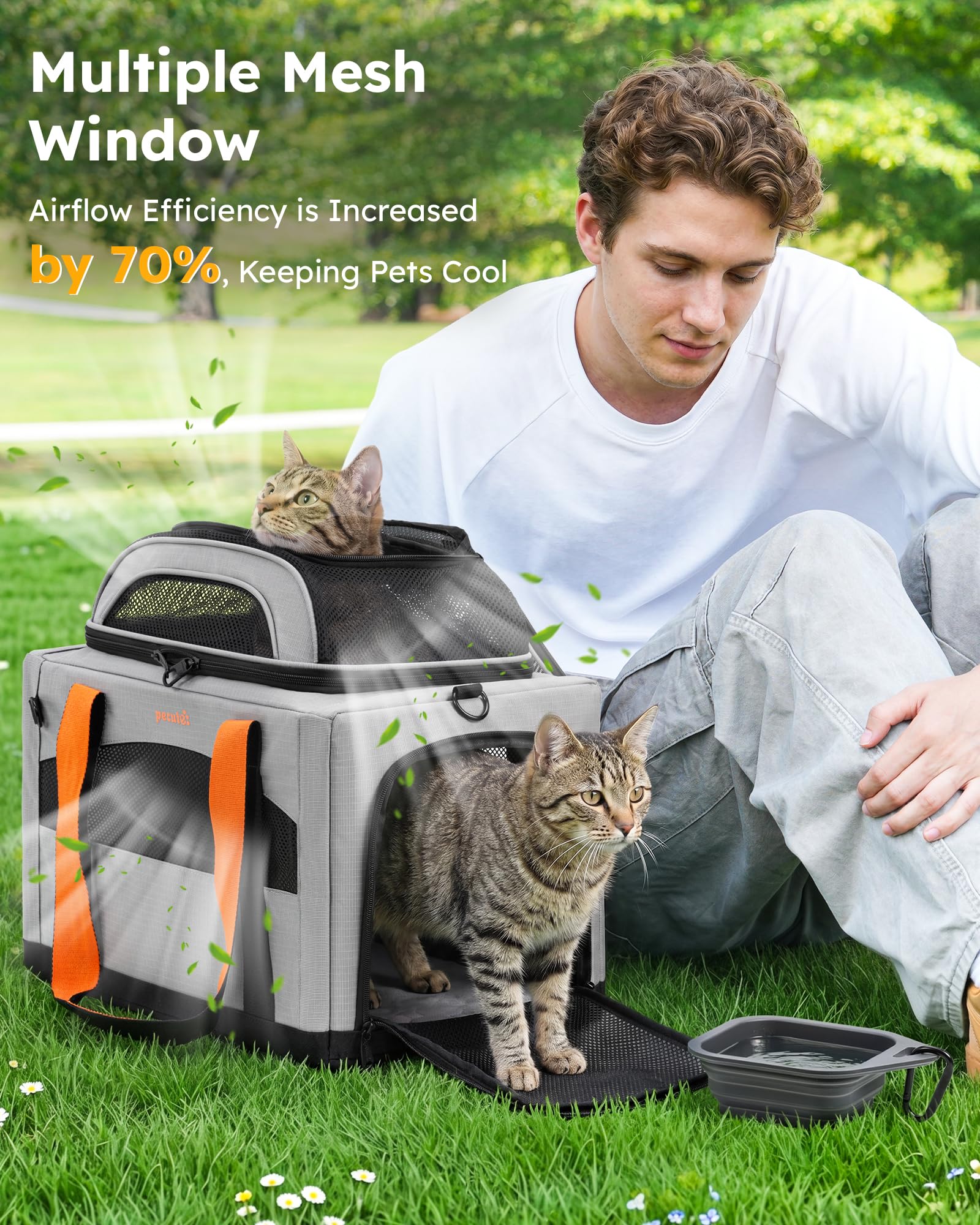 Pecute Transportín para Gatos Expandible, Extensión Superior, Estable y Transpirable