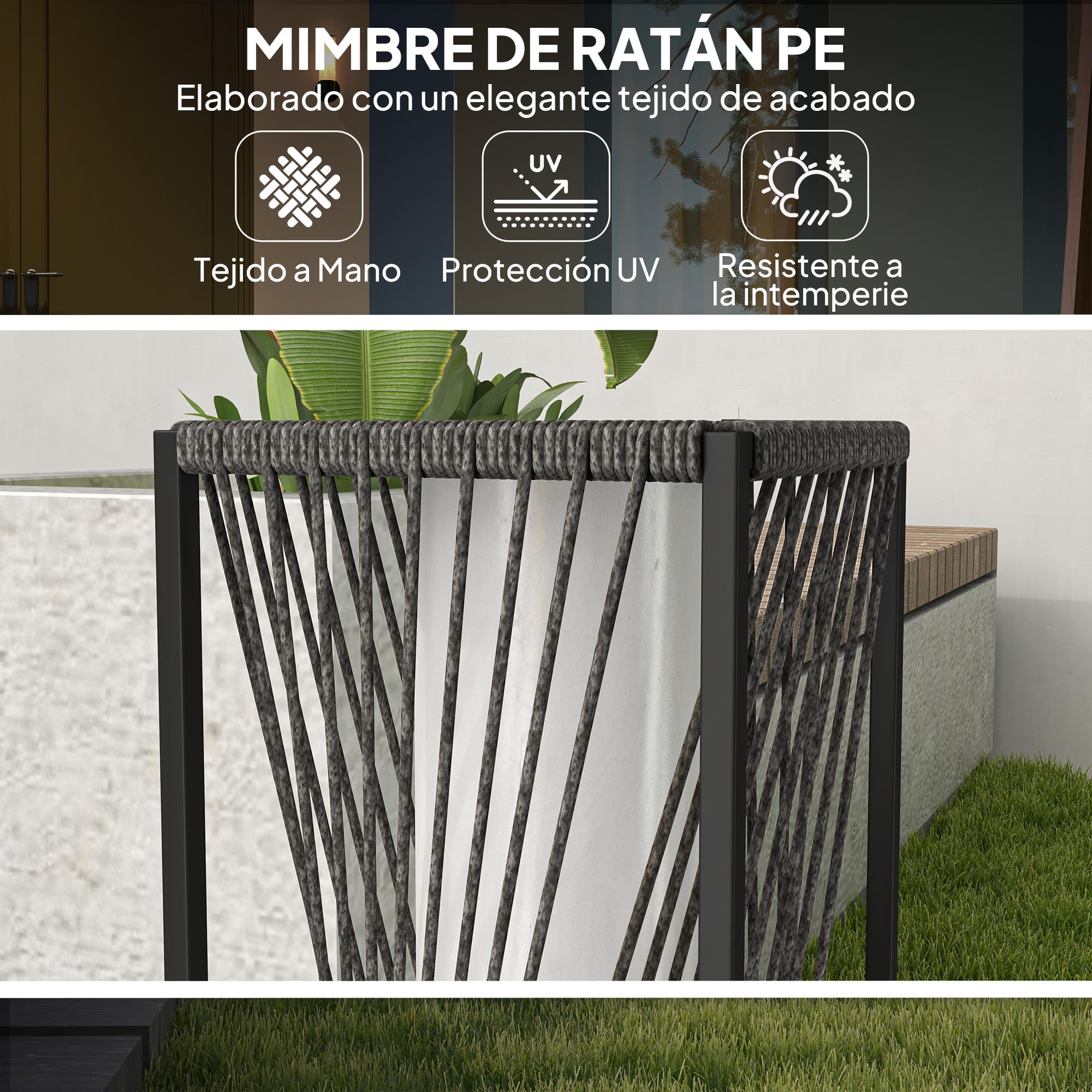 Outsunny Linterna de Jardín de Ratán Sintético Farola Solar con Luces LED Encendido y Apagado Automático Impermeable para Terraza Balcón Patio 22x22x77 cm Gris
