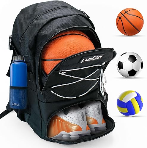 Miniatura 2 de PurElite Mochila de baloncesto extragrande con compartimento para zapatos y soporte para pelotas para niños y niñas, mochila impermeable 3 en 1,