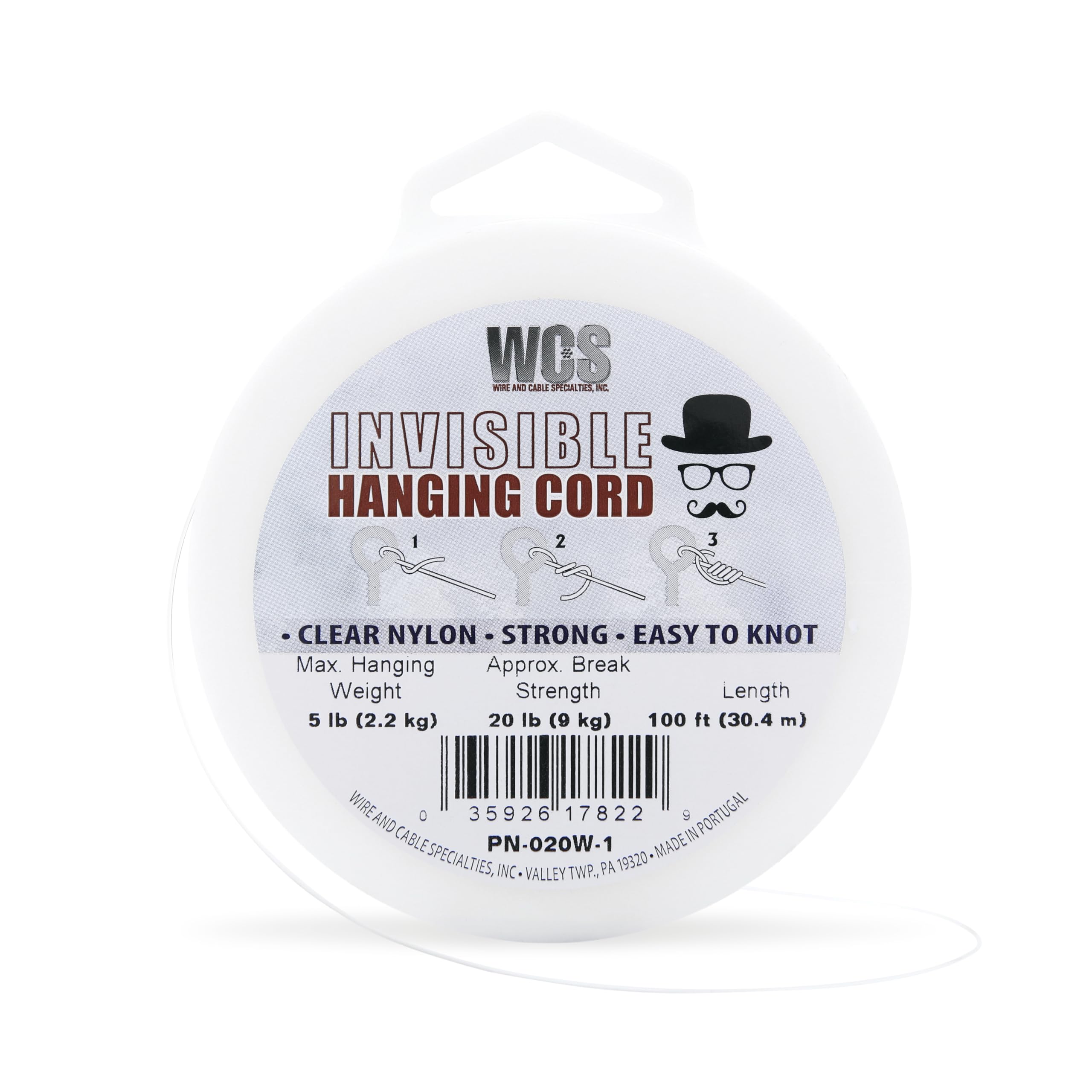 WCS Invisible Hanging Wire Clear Cord Nylon String, 100ft - 5 lb / 2.2 kg