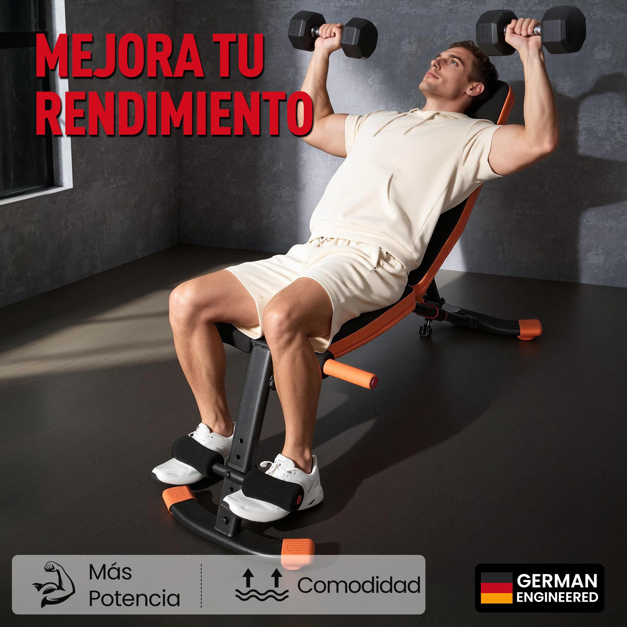 Ultrasport Banco de Pesas Plegable para Casa – Banco Multifuncional para Entrenamiento de Fuerza en el Hogar – Ajustable en 6 Posiciones (−24° a 79°) – Equipo de Fitness de Cuerpo Completo