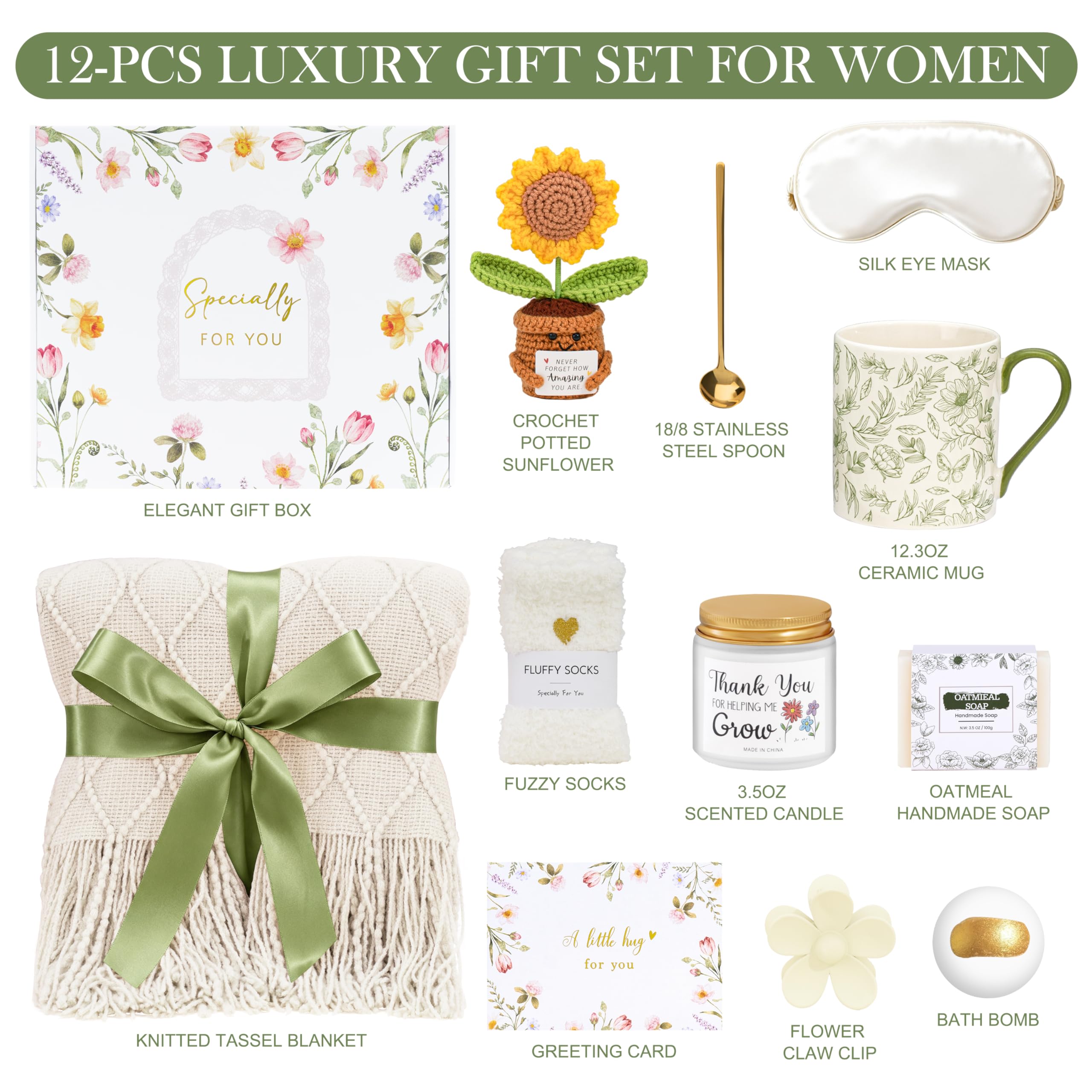 Regalos de cumpleaños para mujeres, paquete de cuidado personal Get Well Soon, canastas de regalo de color marfil, juego de regalo de condolencias, regalos únicos de Navidad para mujeres, mamá, su