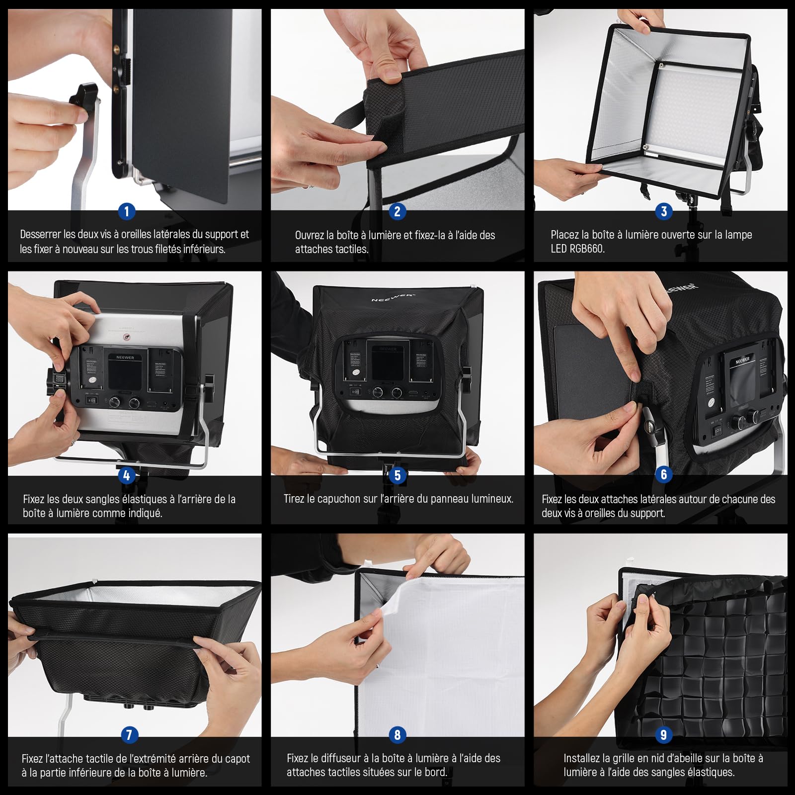 NEEWER Diffuseur pour NL660 RGB660 Pro II LED Video Light Panel, 12.6"x11.6" Pliable avec Grille/Sac/Capot d'occultation, Pas Besoin d'enlever Barnum, Installation Rapide pour la lumière Douce, NS4S
