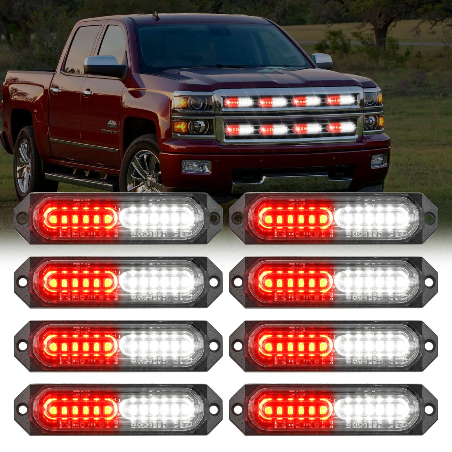 Nilight 8PCS LED Strobe Lights 12V 24V Amber White Sync Feature Ultra Slim