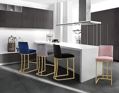 Miniatura 4 de Meridian Furniture Heidi Collection Modern  Taburete tapizado de terciopelo contemporáneo con patas de metal dorado pulido, 16 pulgadas de ancho x