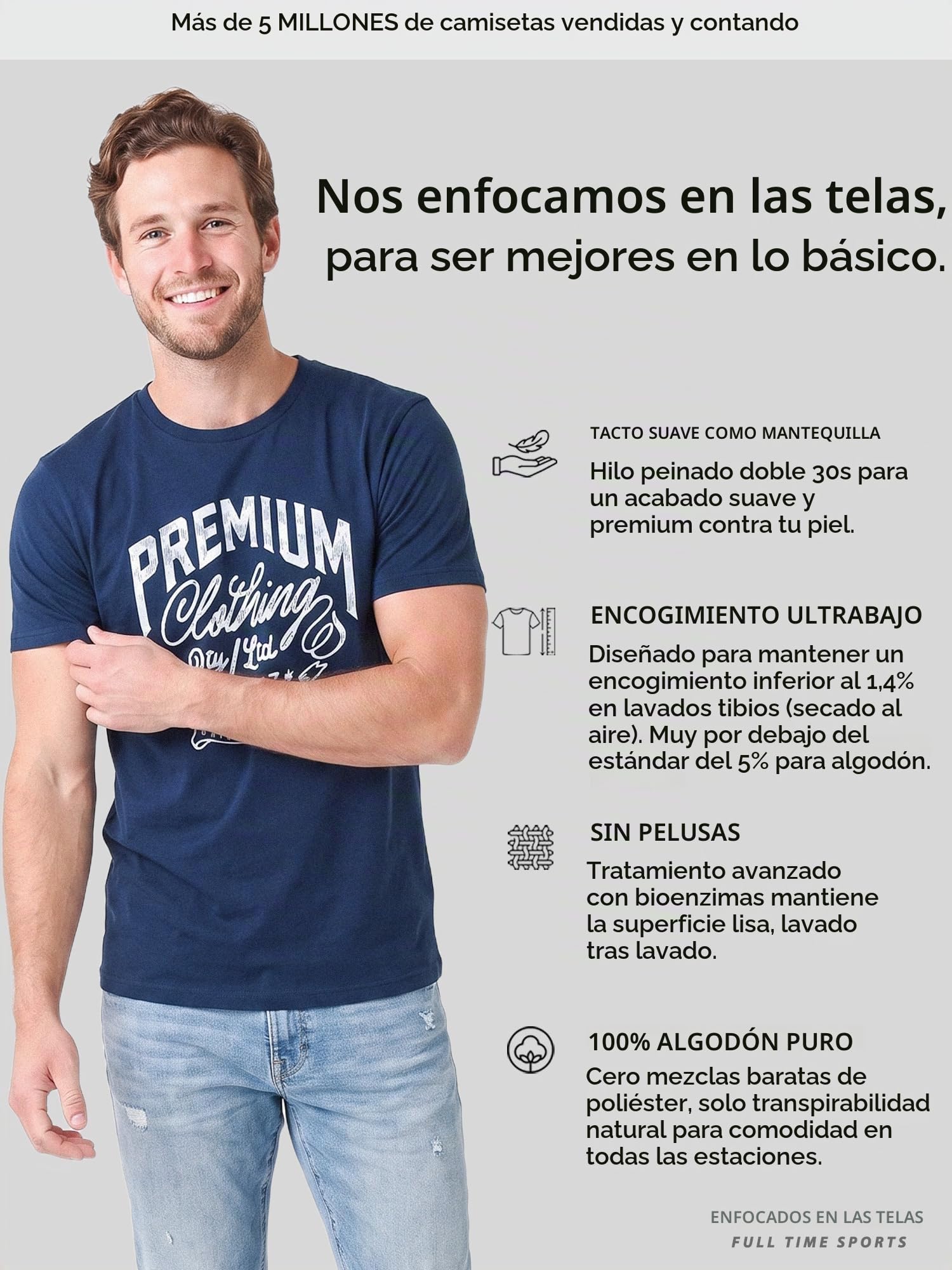 FULL TIME SPORTS Pack de 4 Camisetas Estampadas Hombre, Manga Corta, 100% Algodón, PRINT-002
