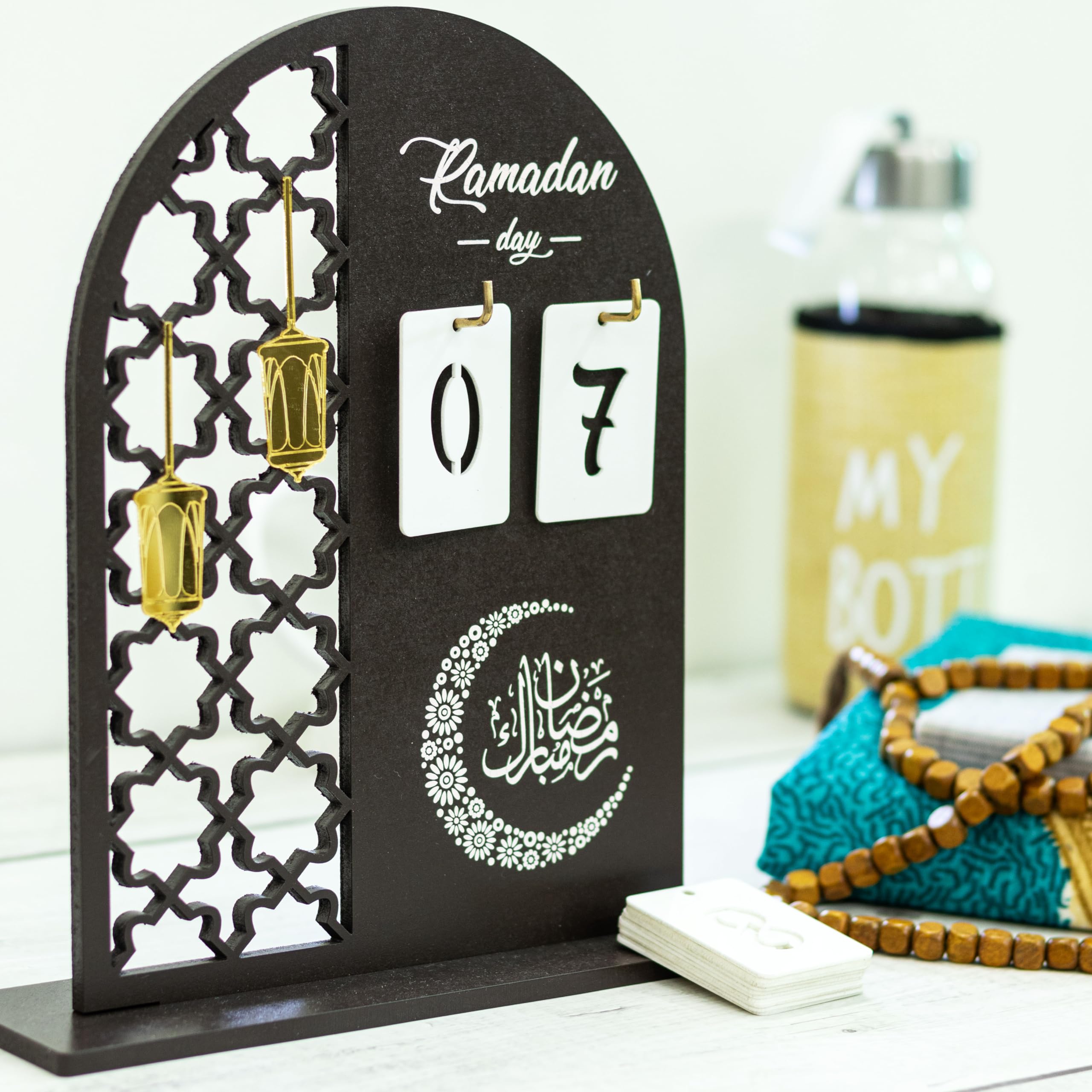 Confetti Ramadan Advent Calendar Wooden Countdown - Decorations for Home, 30 Days Til Eid, Ramadan Gift for Kids, Ramadan and Eid Decor