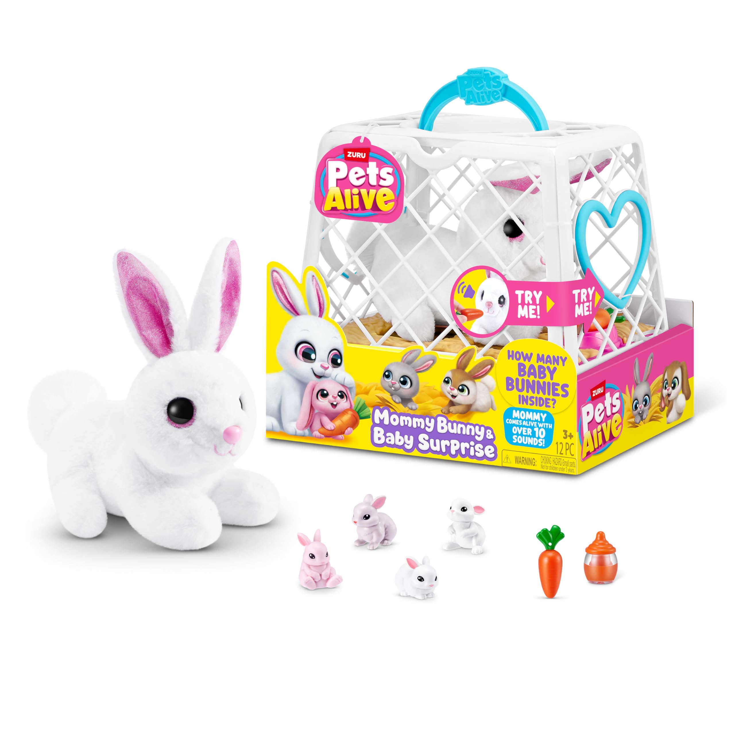 Pets Alive Mama Bunny & Baby Surprise by ZURU Electronic Robot Realistic Soft Bunny Plush Animal Surprise Toy for Kids