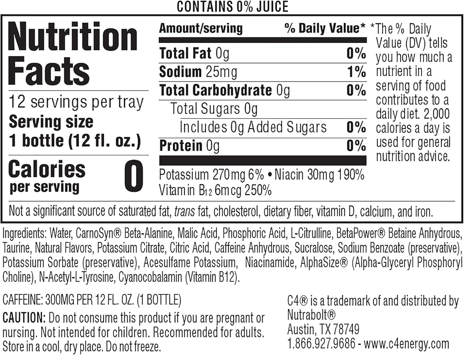 C4 Ultimate Non-Carbonated Zero Sugar Energy Drink, Pre Workout Drink + Beta Alanine, 12 Fl Oz (Pack of 12) : Everything Else