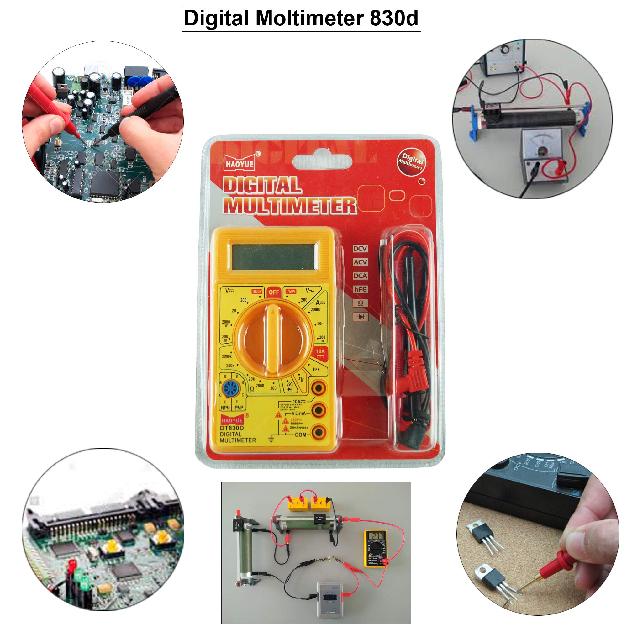 Small Digital Multimeter, Multipurpose Electric meter Yellow/Red 830D Digital Multimeter LCD AC DC Measuring Voltage Current — Amazon image 4