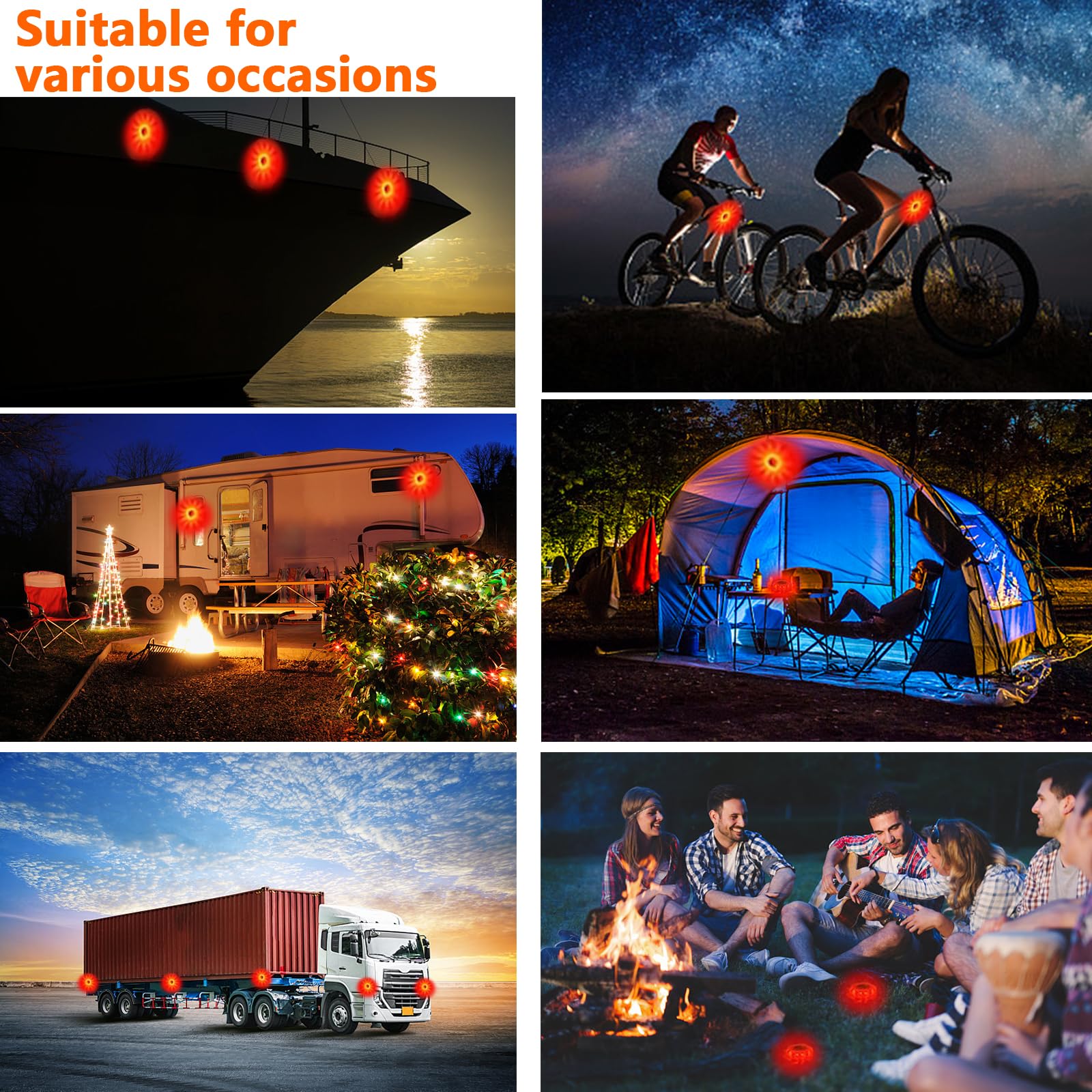 Aisny 6 Pz Luce Emergenza Auto, Lampada Emergenza a LED Impermeabile con Caricabatteria per Auto Cavo USB 3 in 1 e Borsa Luminosa Alla Lampada a LED con 9 Lampeggianti per Incidenti Stradali