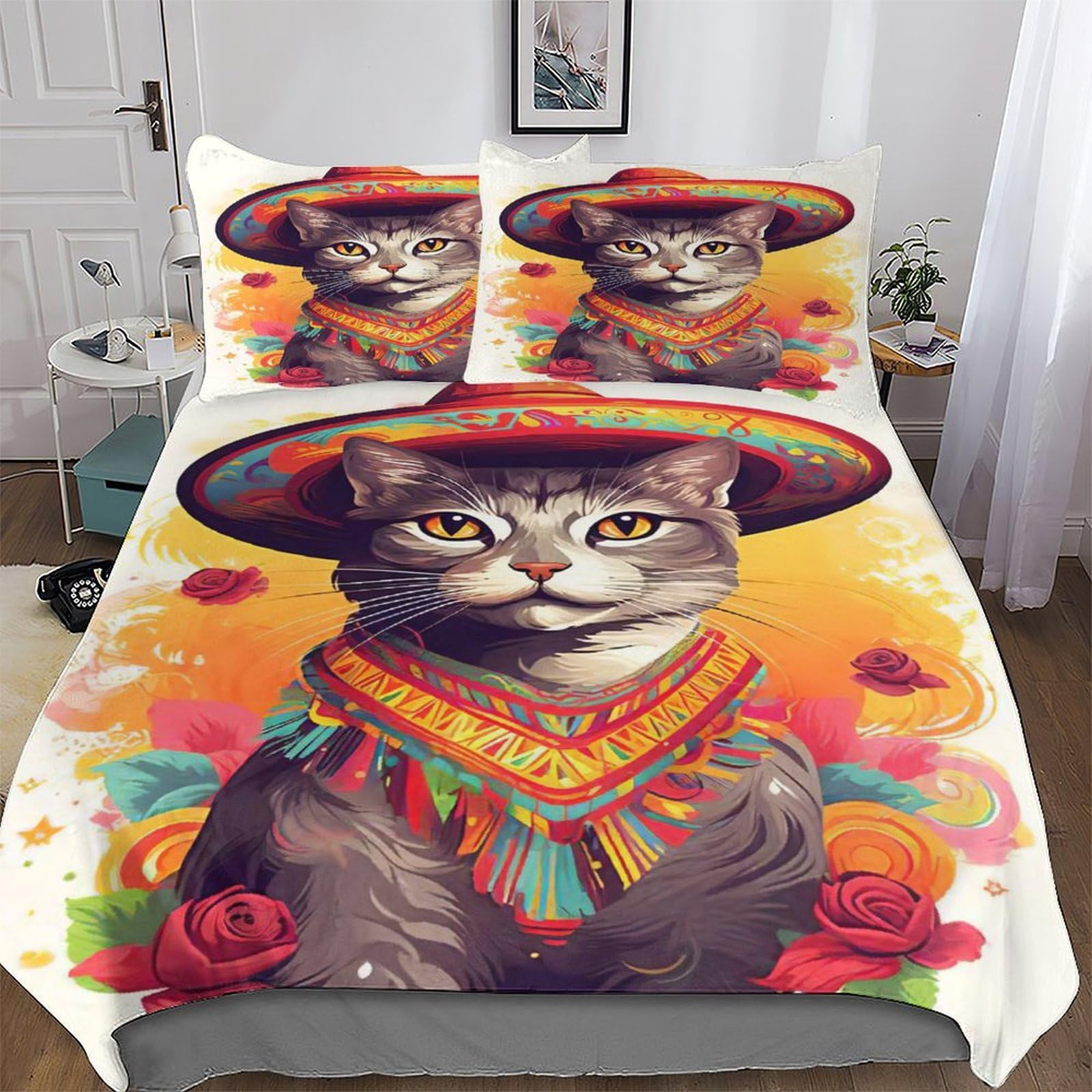 Parure lit chat king en microfibre douce pour une chambre cocooning