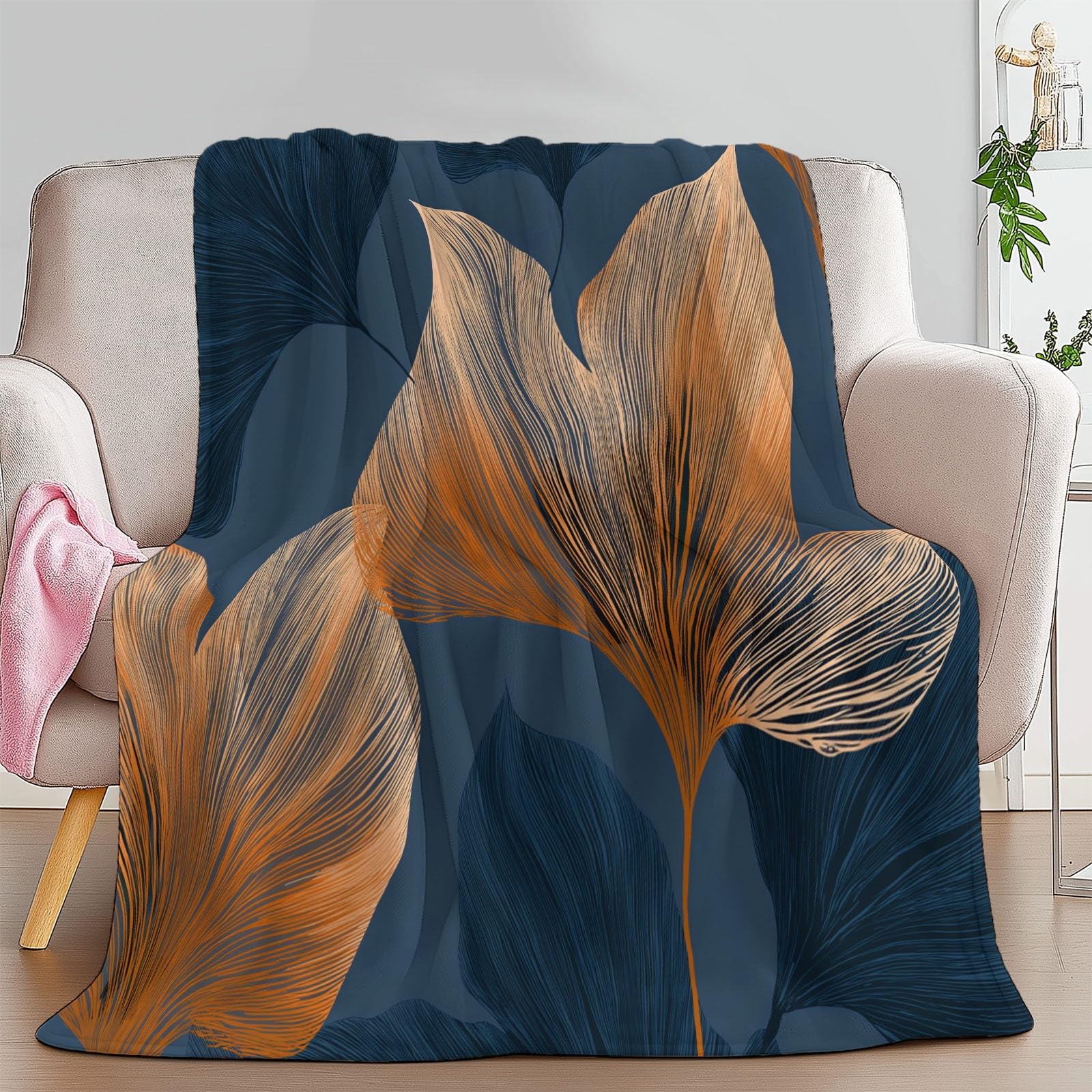 Genérico Manta con Estampado Moderno Exquisito Hoja Grande, Manta Gris Oscuro de Franela para Sofá Cama Extra Cálido Sobrecama 220 x 240 cm — Caliente Transpirable para Otoño e Invierno