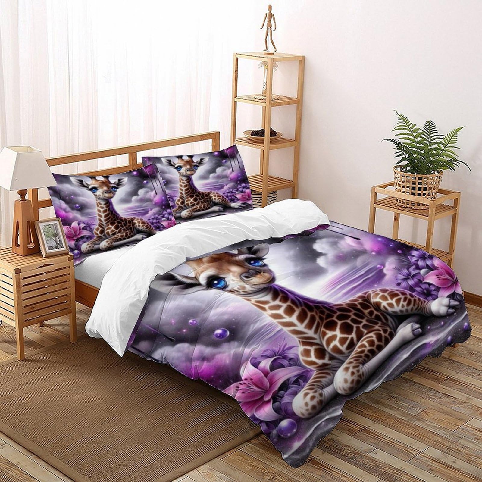 SOJFGSNAJ Purple Giraffe Double Duvet Set Animal Totem Ultrasoft Hypoallergenic Reversible Duvet Covers Bedding Set With Zipper Closure Double（200x200cm）