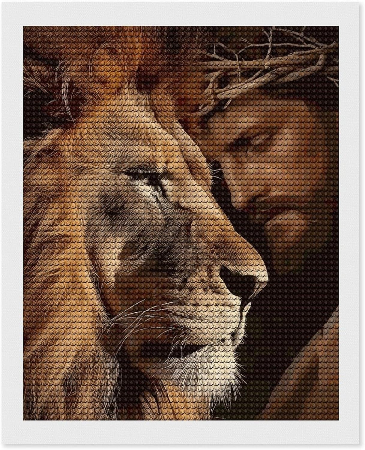 Dolrlasin Jesus and Lion Diamond Art Painting Art Kits for Adults Diamond Art Painting Diamond Art Kits 5D Diamond Art Painting Art Kits for Home Wall Decor 12x16inch