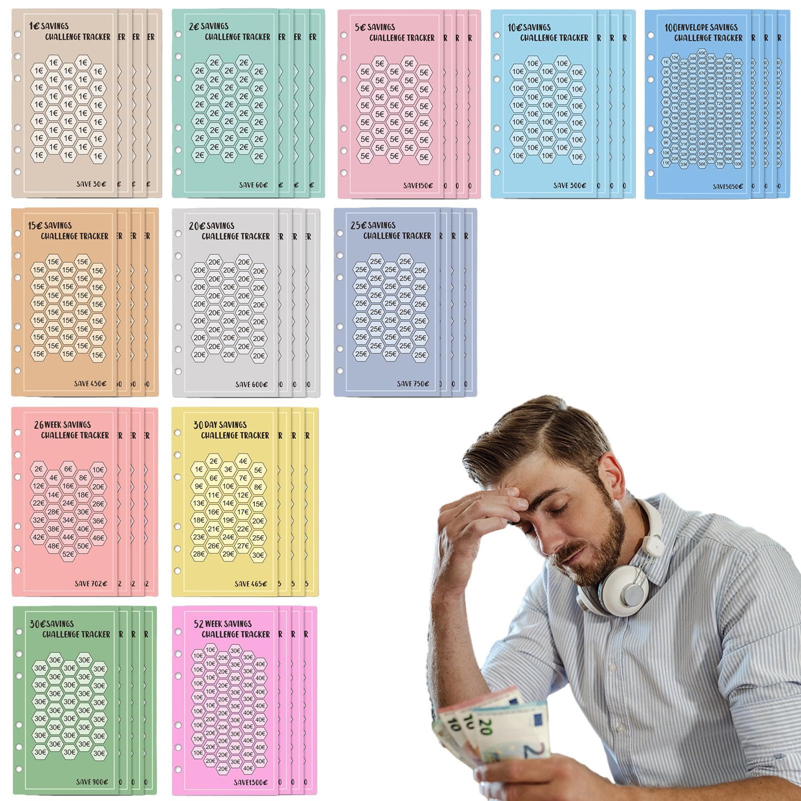 Traceur De Défi Pour économiser De L'argent, 100 Enveloppes, Tracker De Défis économiques, Format A6, 48 Pièces Pour Classeurs à 6 Anneaux, Feuilles De Suivi économes En Argent