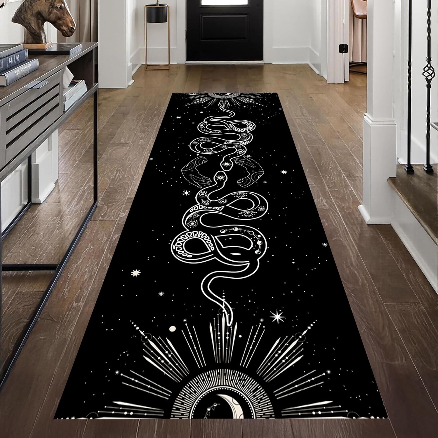 Snake Runners for Hallway, 2x7ft, Boho Modern Gothic Moon Black Python Animal Print Accent Rug, Cozy Ultra-Thin Foldable Serpent Fantasy Rugs for Kitchen Bathroom Home Decor - Image 2