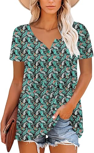 Miniatura 2 de Roselinlin Camisas de manga corta, para mujer, blusas florales de verano, ajuste holgado, para leggings