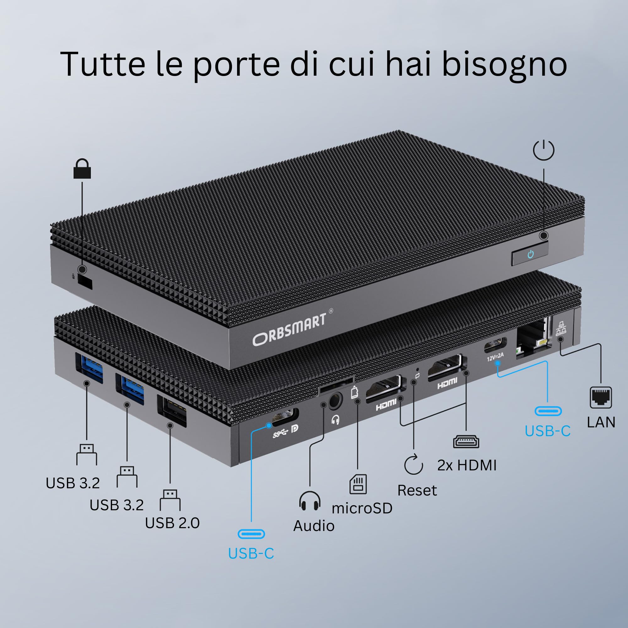 Orbsmart AW-16L Mini PC Silenzioso (Fanless) con Windows 11 Pro | Quadcore N150 CPU, 8GB RAM, 256GB eMMC | Supporto 4K, WiFi 6, Bluetooth 5.2, Computer per Smart Working e Casa