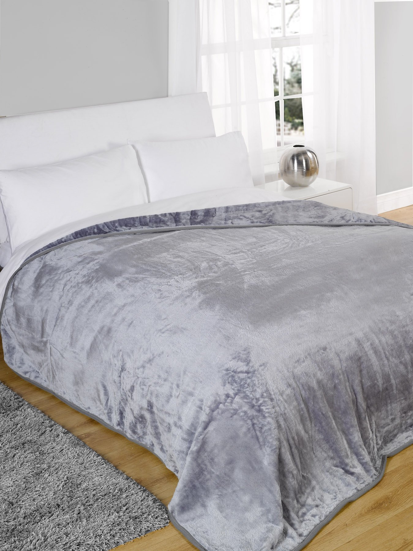 Dreamscene Mink Faux Fur Silver Throw Fleece Blanket Sizes 125x150cm 150x200cm 200x240cm