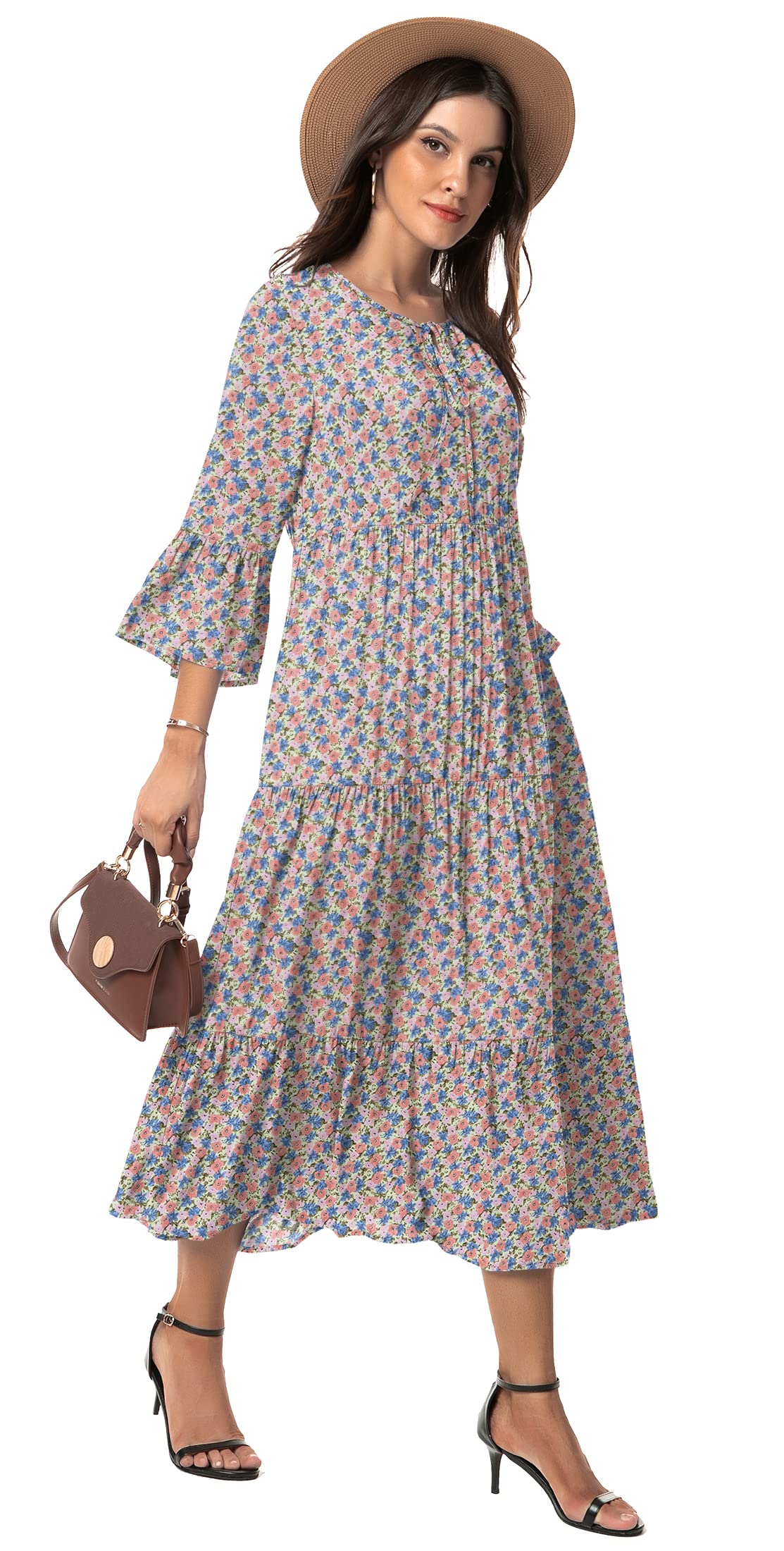 VIISHOW Womens 3/4 Sleeve Casual Bohemian Midi Dress