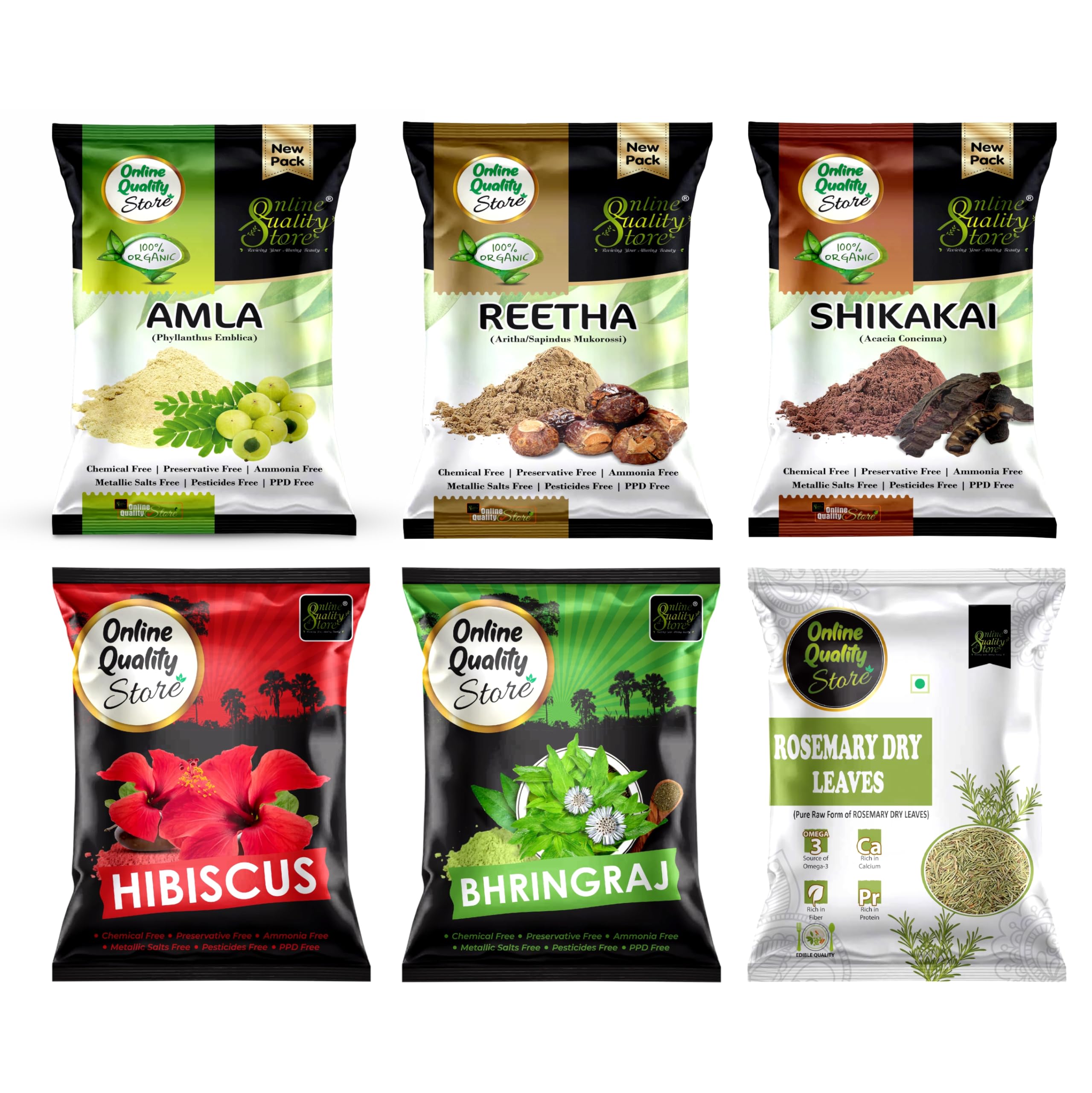 Online Quality Store Raw Amla, Reetha, Shikakai, Hibiscus, Bhringraj Combo with Rosemary Dry Leaves, 100% Natural Product | Whole Dry Form (100 gm each x 6) | Total 600gm Pack-image-31