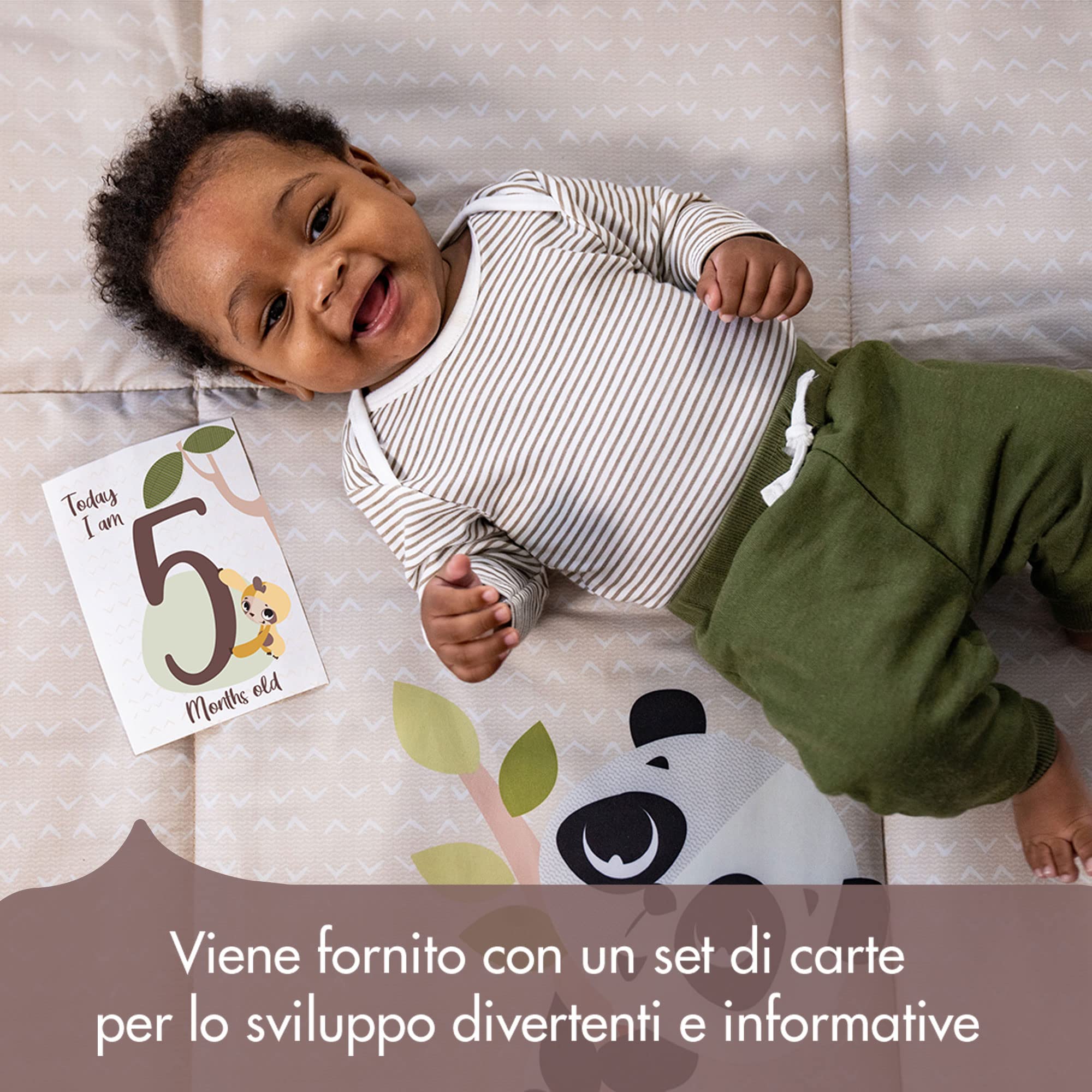 Tiny Love Super Mat Tappeto Sensoriale Bambini XL (150x100 cm), 0+, 6 Attività, Specchio, Sonaglino, Gioco Frusciante, 12 Carte Traguardo, Boho Chic