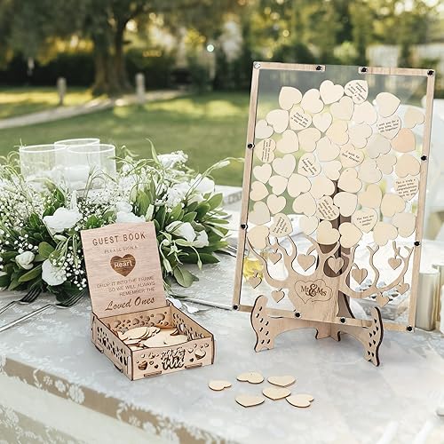 Libro de invitados de boda alternativo, decoraciones rústicas de boda para recepción, recuerdos de boda para invitados, 80 piezas de corazones
