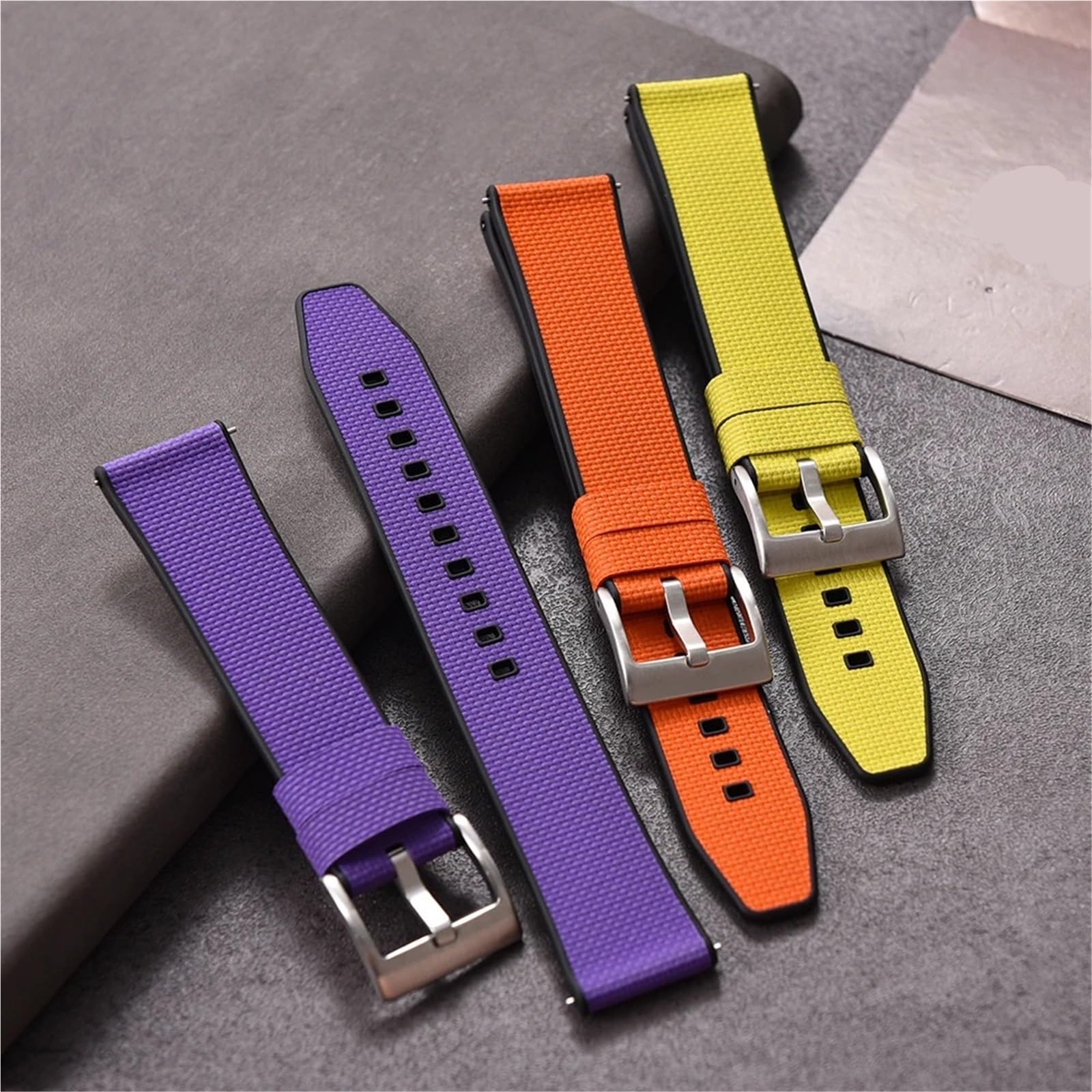 Generico Bracelet universel pour montre à dégagement rapide de 18-24 mm - Bracelet en caoutchouc texturé (Balck Orange 1,22mm)