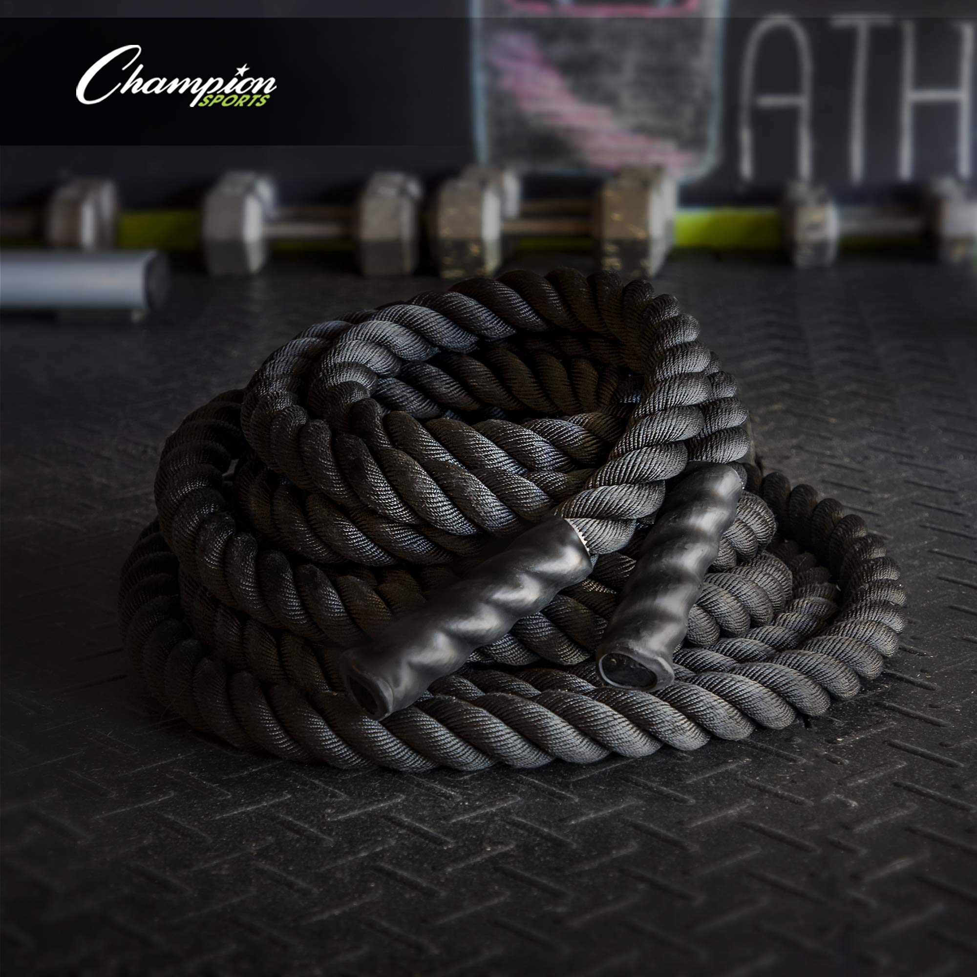 Champion Sports Heavy Training Rope: Rhino Poly Strength & Conditioning Heavy Gym Battle Ropes - Cardio, Cross Training, Weight Training & Crossfit
