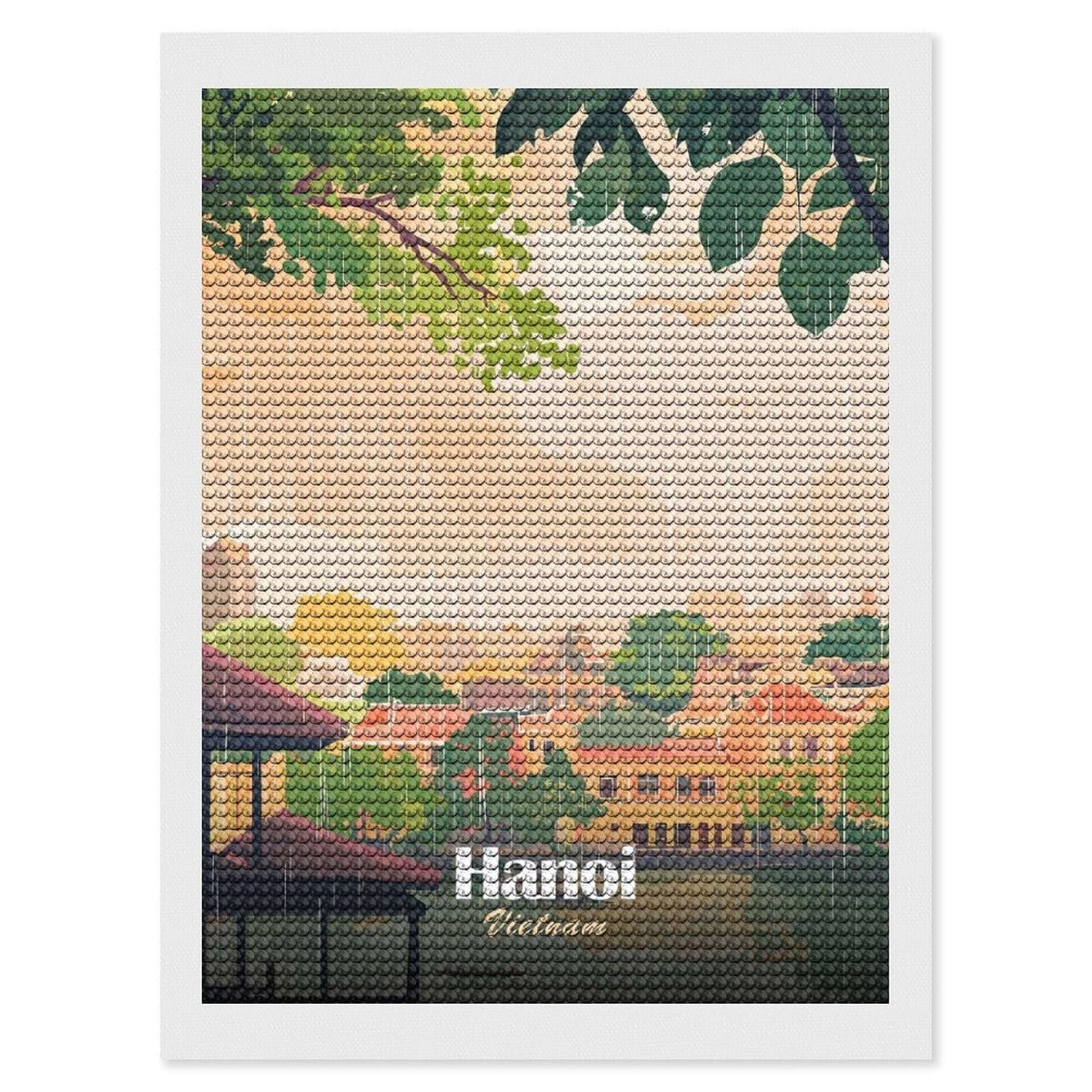 Junmoney Hanoi, Vietnam in The Rain Diamond Art Kit 12"x16", Modern Decor, Farmhouse Decor, Home Wall Art, Festive Craft Gift, Handmade Wall Decor