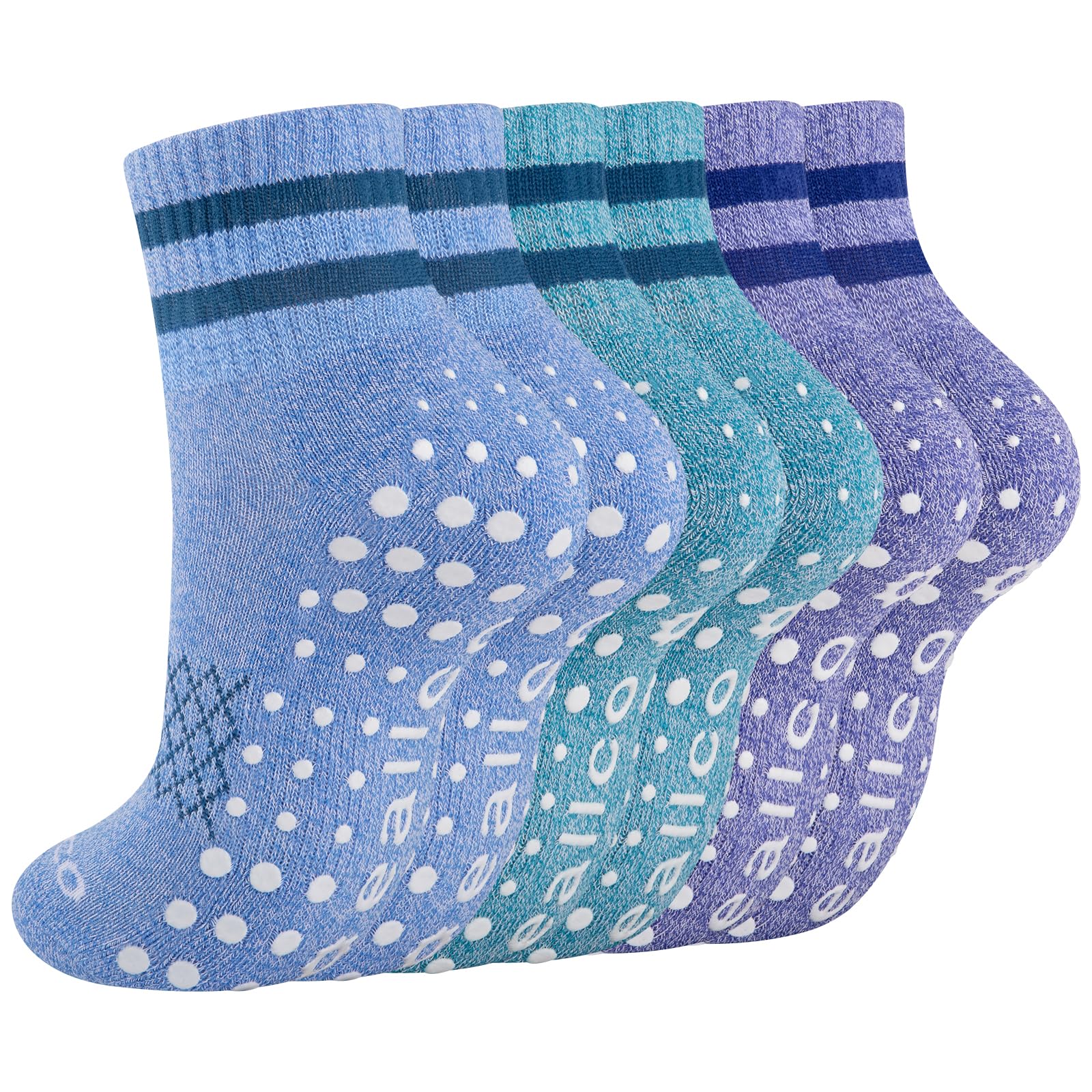 Pilates Grip Socks for Women Non Slip Grippy Athletic Yoga Socks for Barre Ballet Hospital 3 Pairs