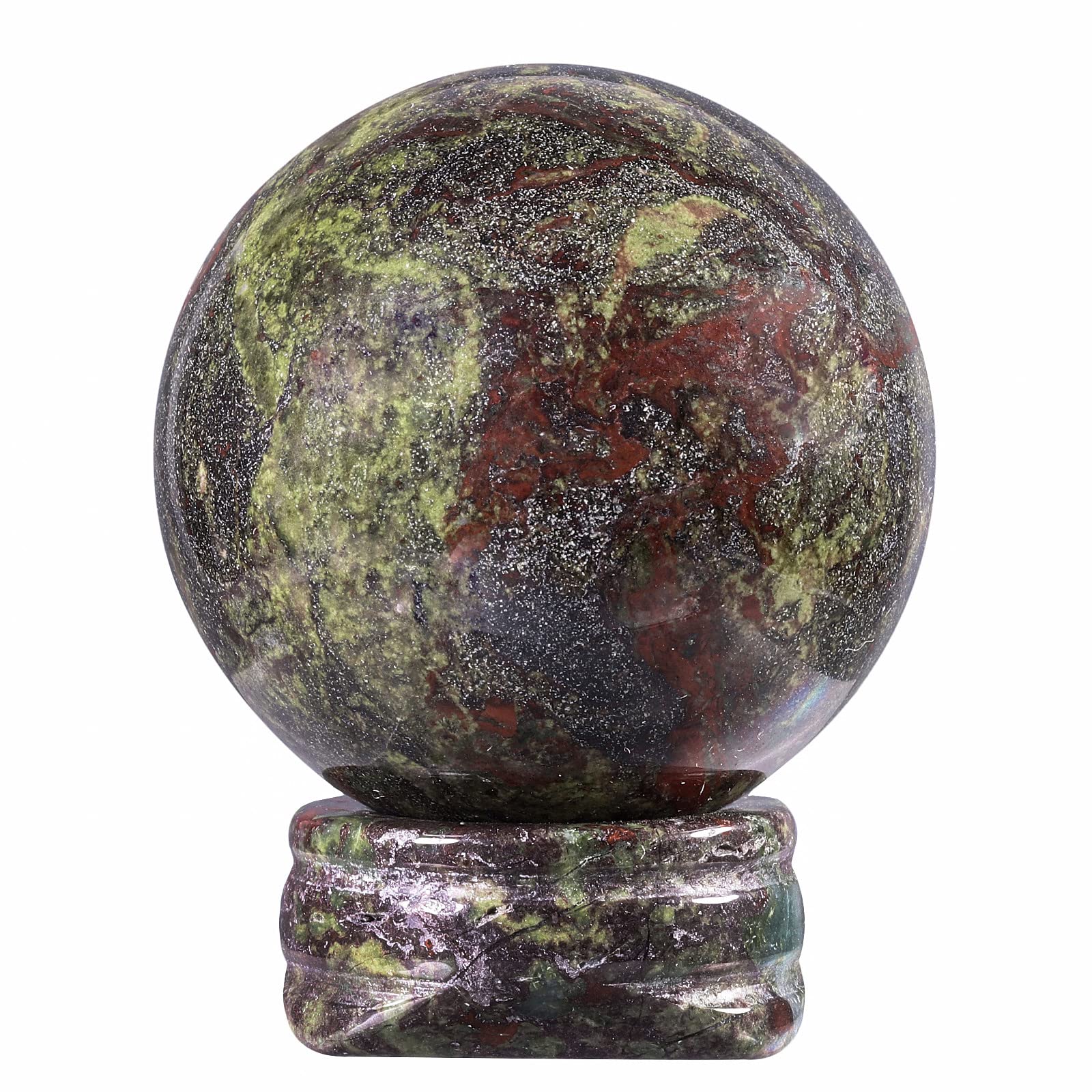 mookaitedecor Natural Dragon Bloodstone Crystal Ball Sphere with Stone Stand
