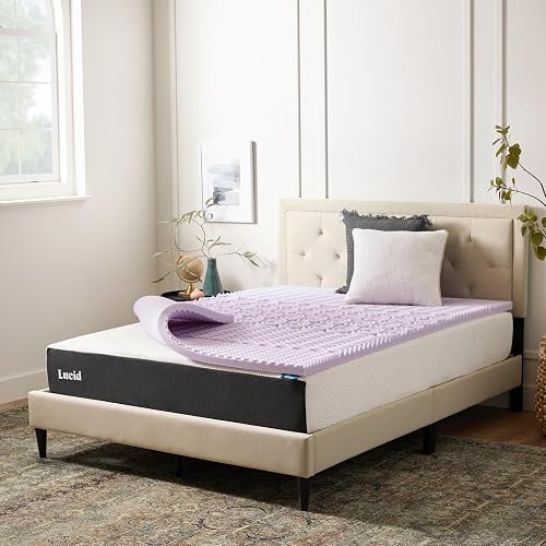 Lucid 2 Inch Lavender Memory Foam Topper, 5 Zones, Plush, Queen Size