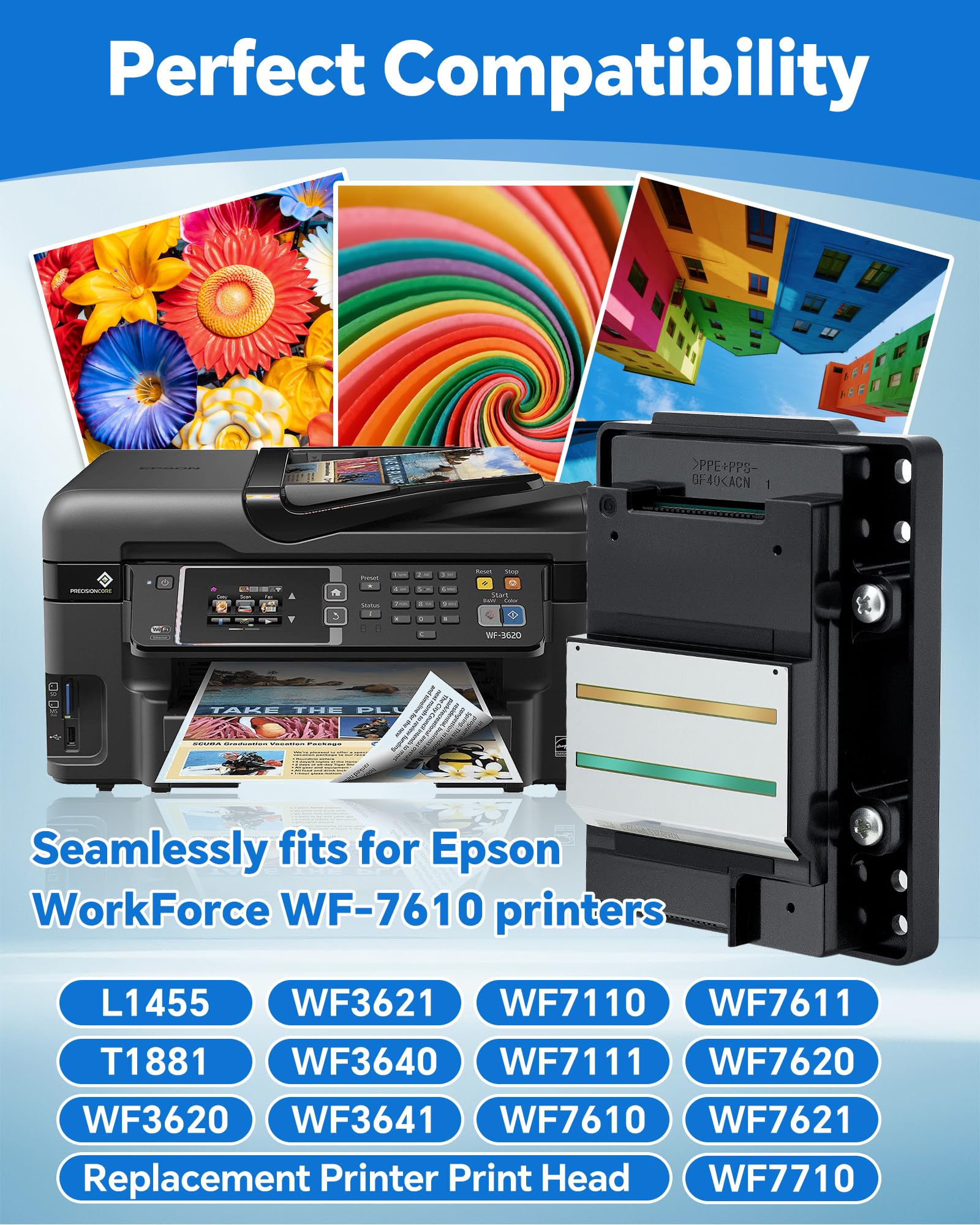 Testina di stampa WF-7610, ricambio per Workforce WF-7620 7621 7611 T1881 WF-7720 7010 3640 3720 L1455 7111 3641 3620 7710, prestazioni ottimali ad alta precisione Inkjet Quick Installare