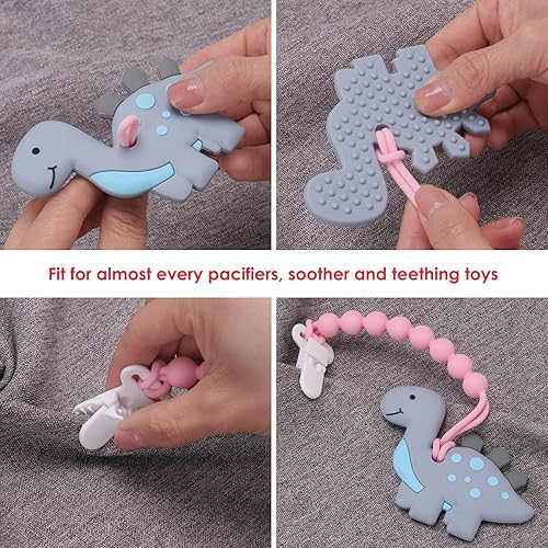 Miniatura 7 de Paquete de 4 clips de silicona para chupete con cuentas de una sola pieza para bebés, niños y niñas, soportes flexibles y libres de óxido para