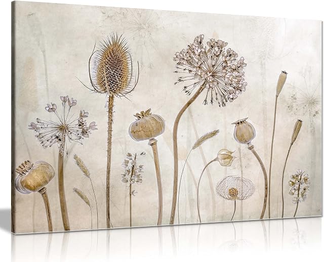 Panther Print Fine Art Prints Dried Flowers Botanical Garden Artistic Framed Canvas Print, Pictures for Home Walls, Bedroom, Living Room & Bathroom Decor 31x20cm (12x8in)