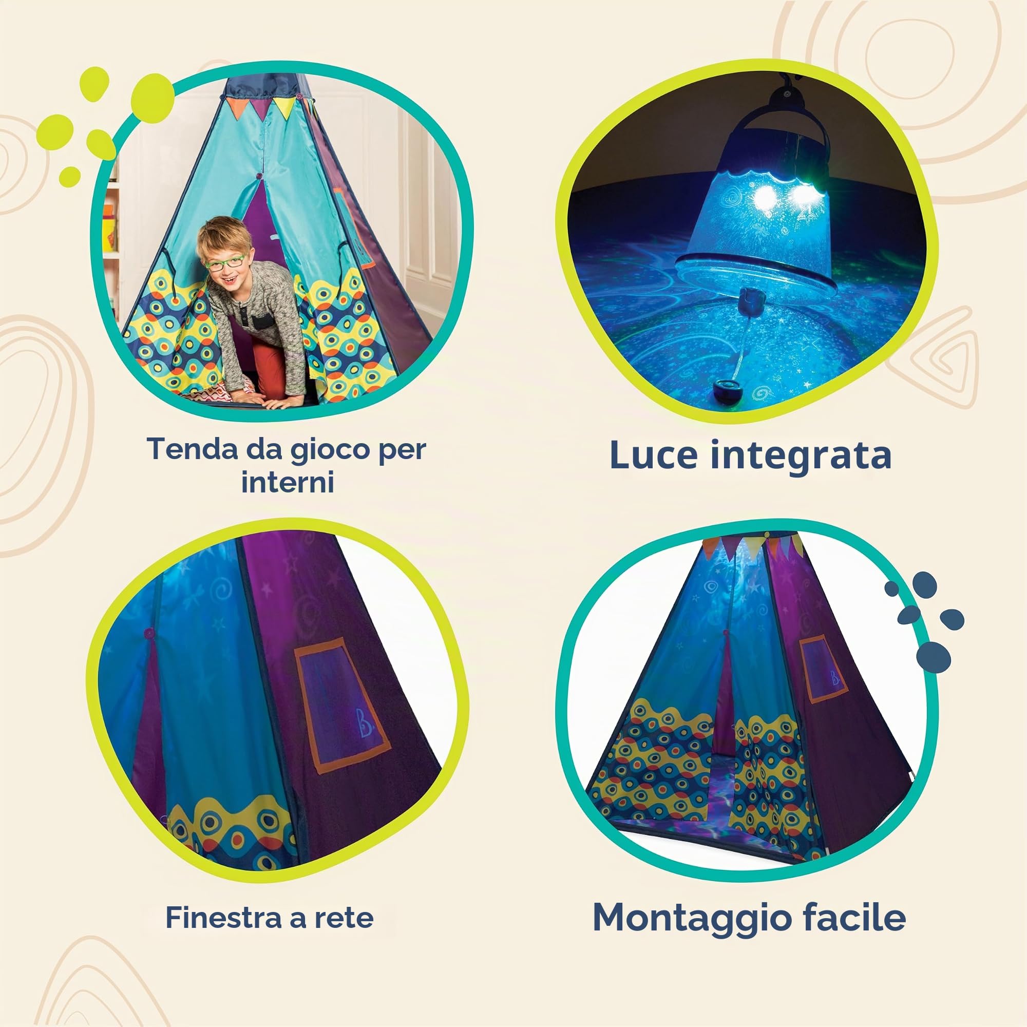 B. toys Tenda da gioco Starry Sky con luce incorporata, blu, Set da 11