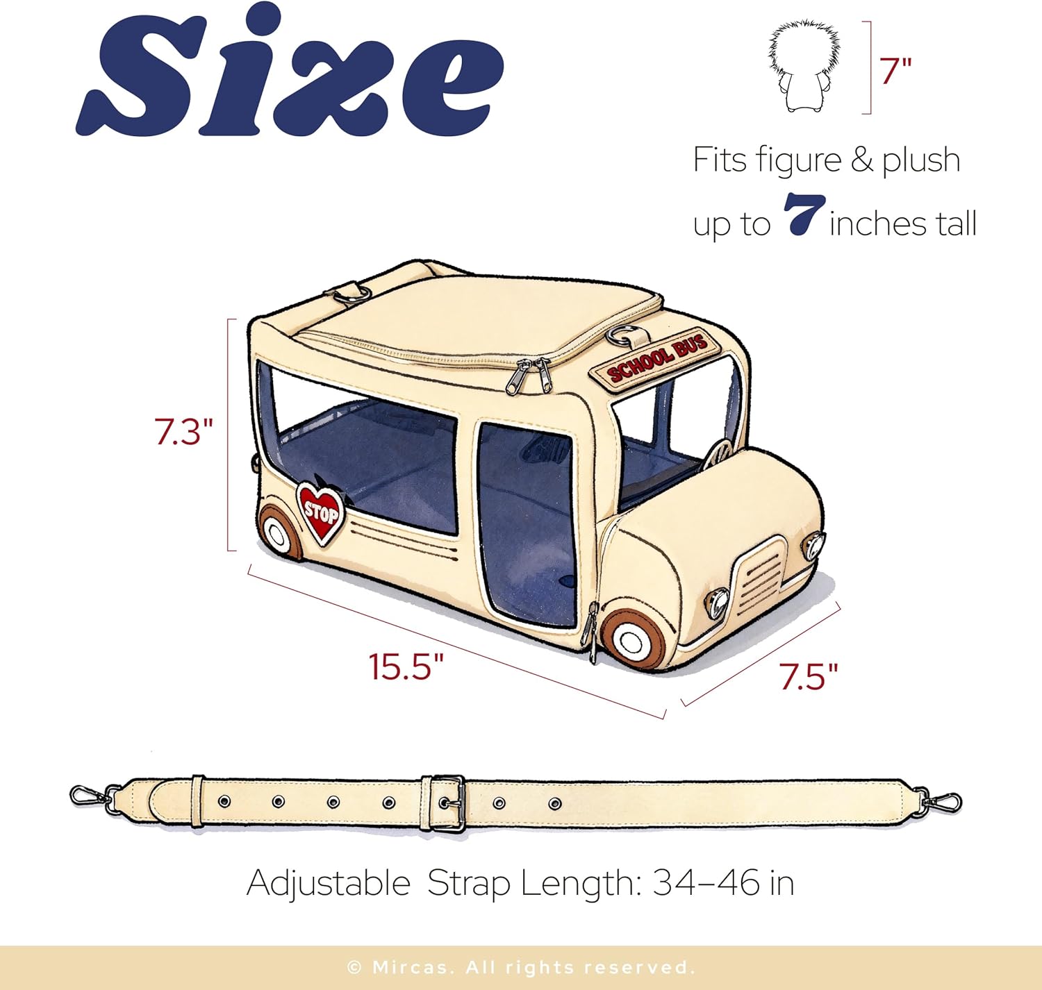 Soft Display Case Compatible with Labubu Dolls (Doll Not Included), Bus-Shaped Bag Fits Plush Figures up to 7 Inches Tall, with Clear Windows, Includes Adjustable Strap, Plushies Accessories