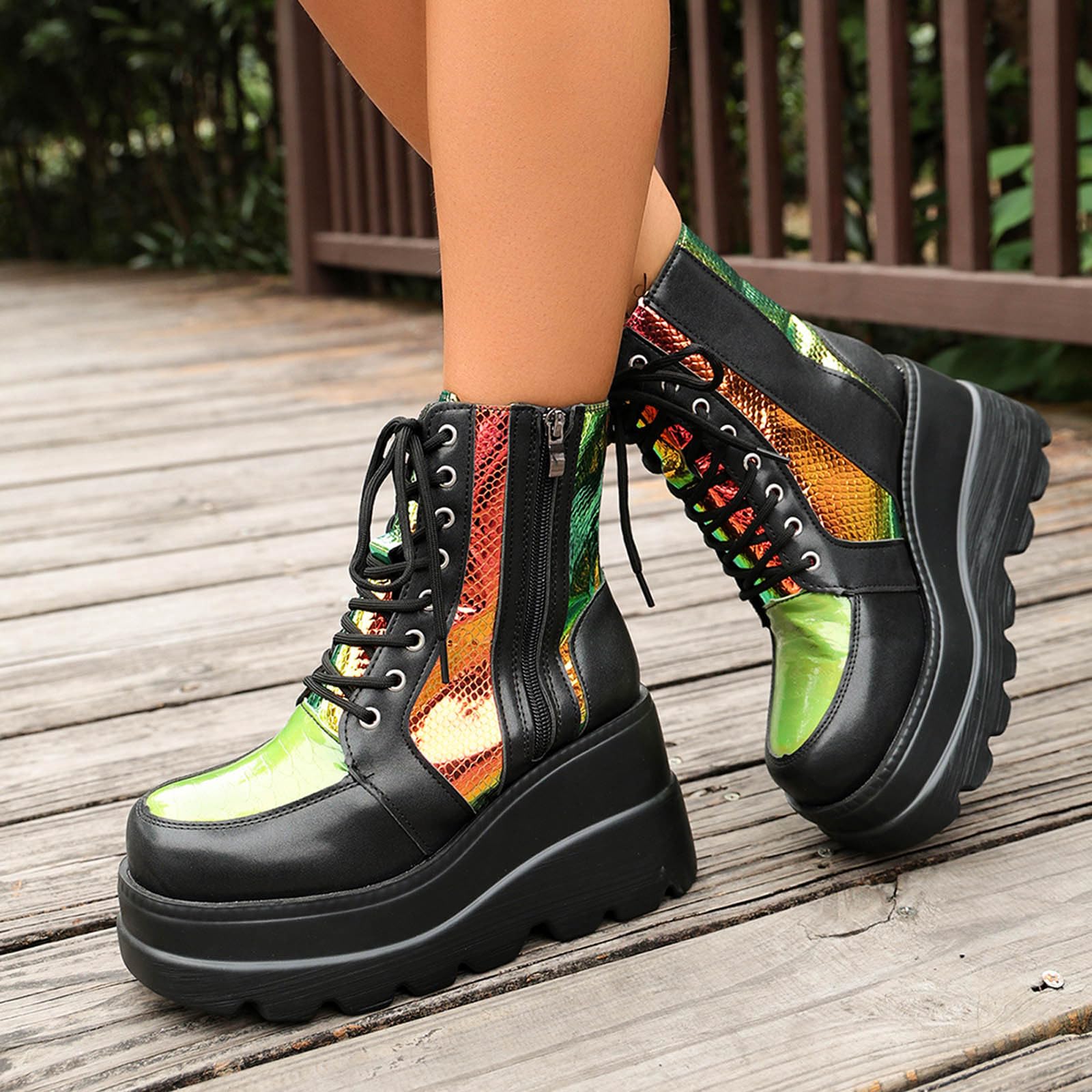 Generico Stivaletti Donna Plateau Tacco Grosso con Cerniera Laterale Comodi da Indossare Colori Moderni Suola Antiscivolo Design Elegante per Ogni Occasione