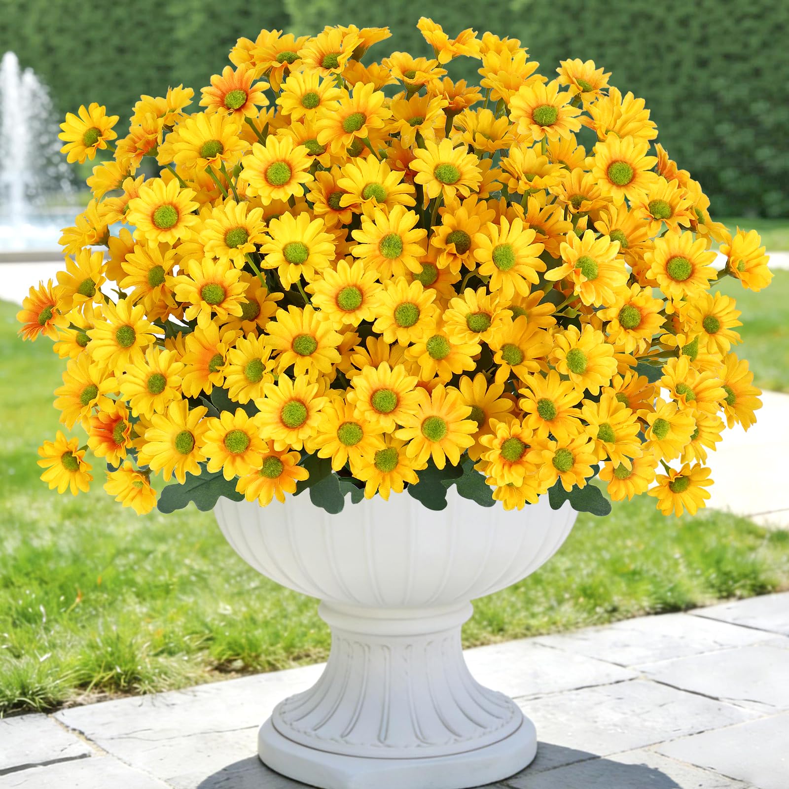 Weldomcor 6 Bündel Künstliche Herbstblumen für Draußen Künstliche Blumen Herbst Deko UV Beständige Kunstblumen wie Echt Herbstdeko für Wohnzimmer Fensterbank Balkon Tisch Deko (Gelb)