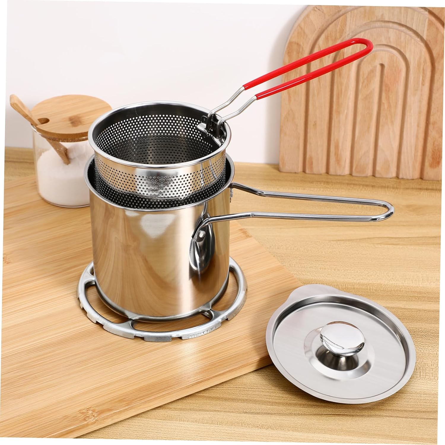 Stainless Steel Fryer Pot Deep Fry Basket Outdoor Cooking Fish Fryers Pot Strainer Cookware