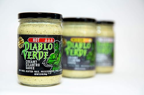 Miniatura 5 de Diablo Verde Salsa, galardonada, salsa cremosa de cilantro, nivel de calor caliente, botella de 12.5 onzas, hecha con cilantro, ajo, lima, chiles