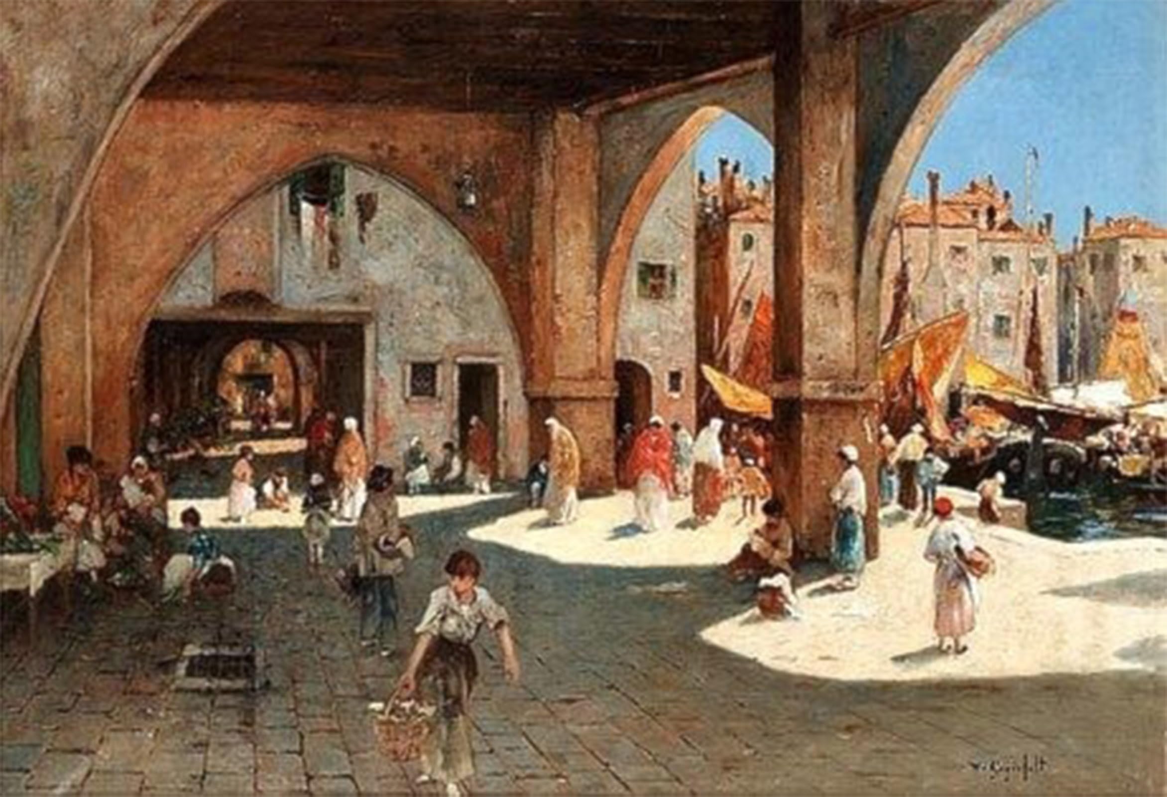 ARTXLXXBN Famous Print Painting Colorful Art Print Venetian Quayside by Wilhelm Von Gegerfelt Canvas Art Decorations for Home Decor 60x90cm