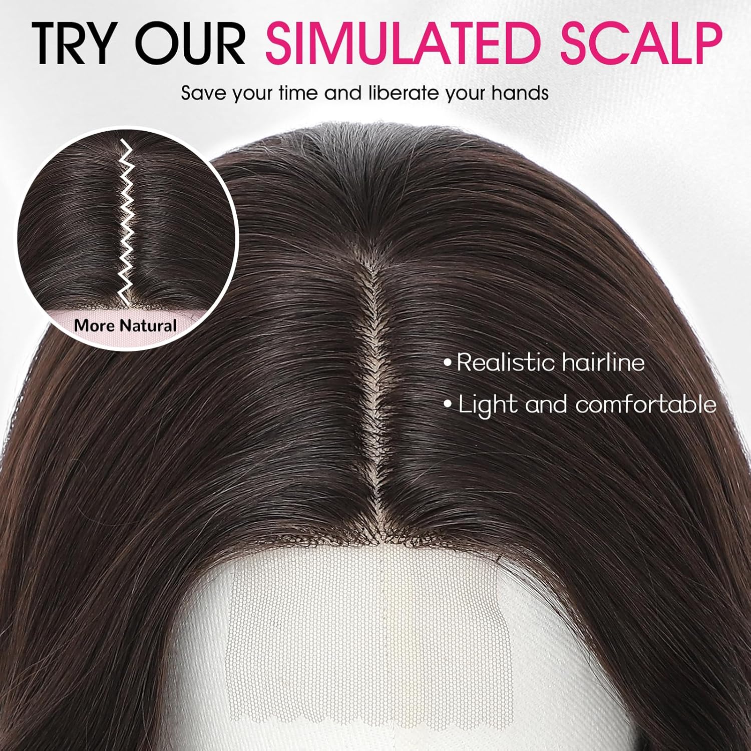 18 Inch Dark Brown Wig for Women, Middle Part Medium Length Wavy Synthetic Hair Wig, Upgraded Strands Natural Hairline Design for Daily Party Halloween(Dark Brown,18 Inch) - Image 3