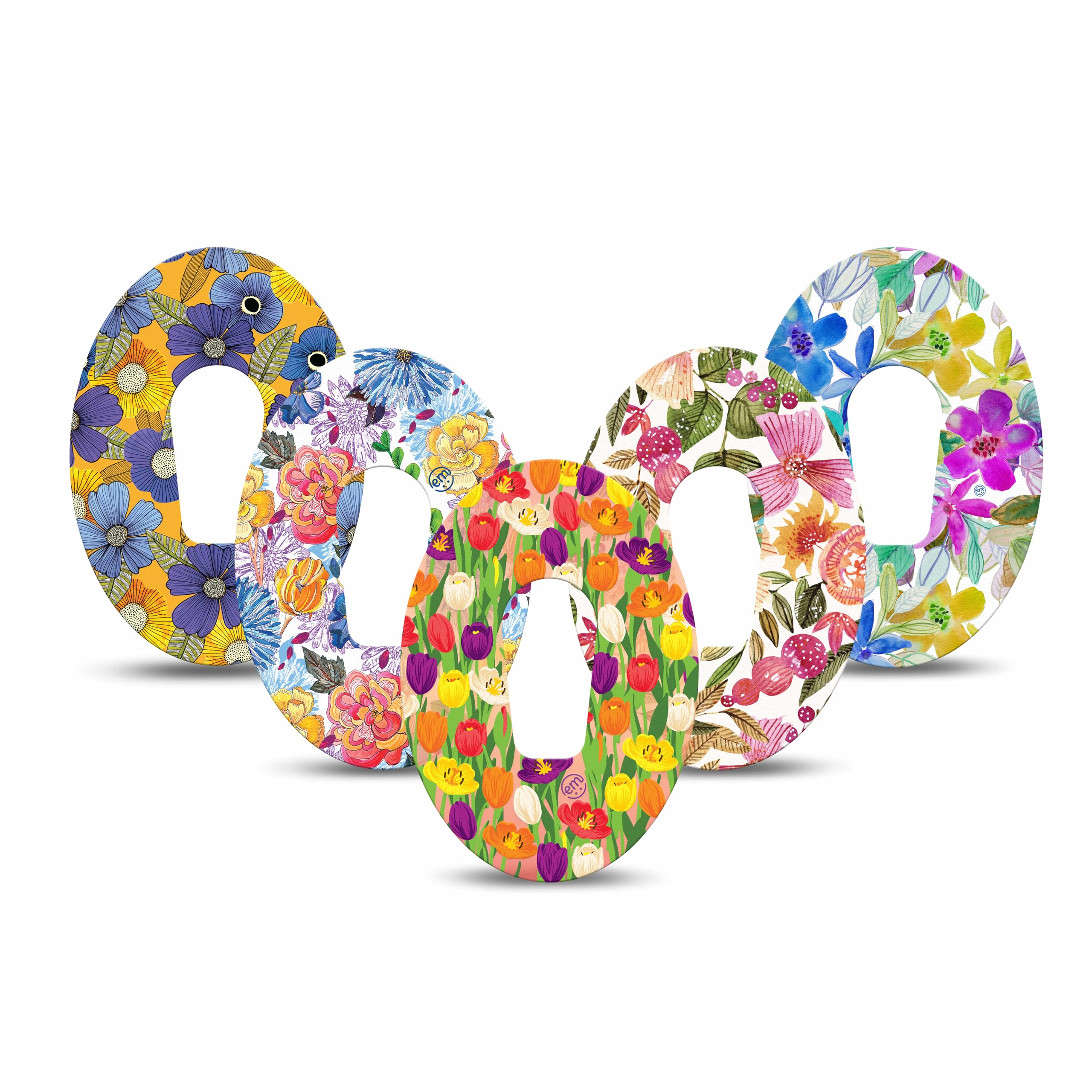 ExpressionMedBright Floral Pack - Adhesive Patch for Dexcom G6 (Pack of 5) - Made in The USA, Waterproof, Non-Fraying, Pre-Cut CGM Sensor Tapes