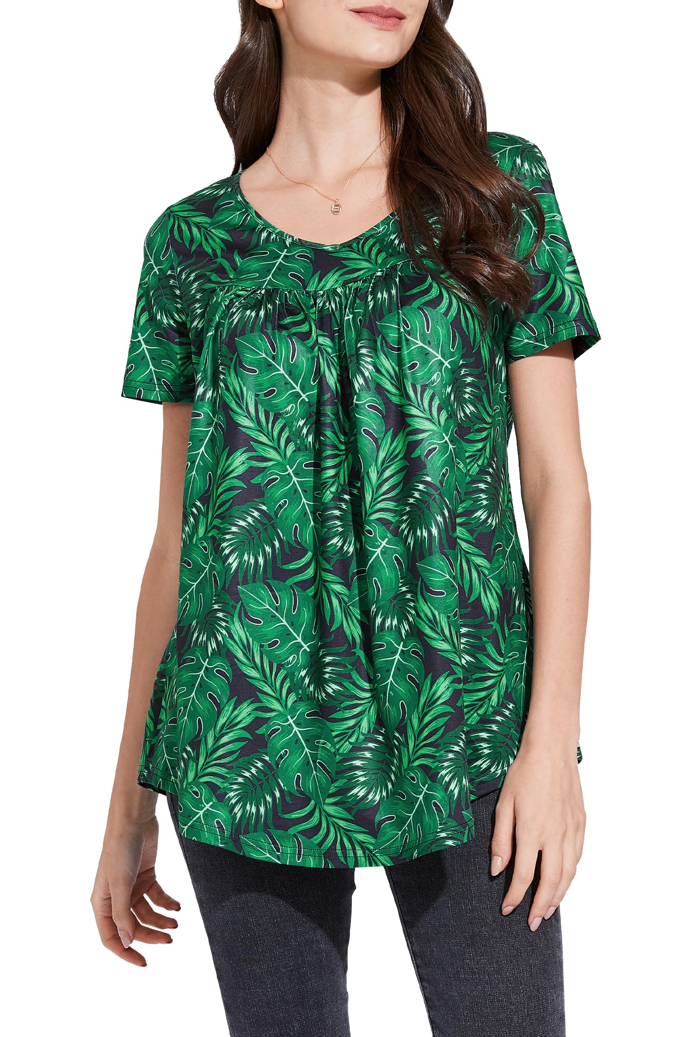 Enmain Blusa Informal Plisada de Manga Corta con Cuello en V y Estampado Floral para Mujer
