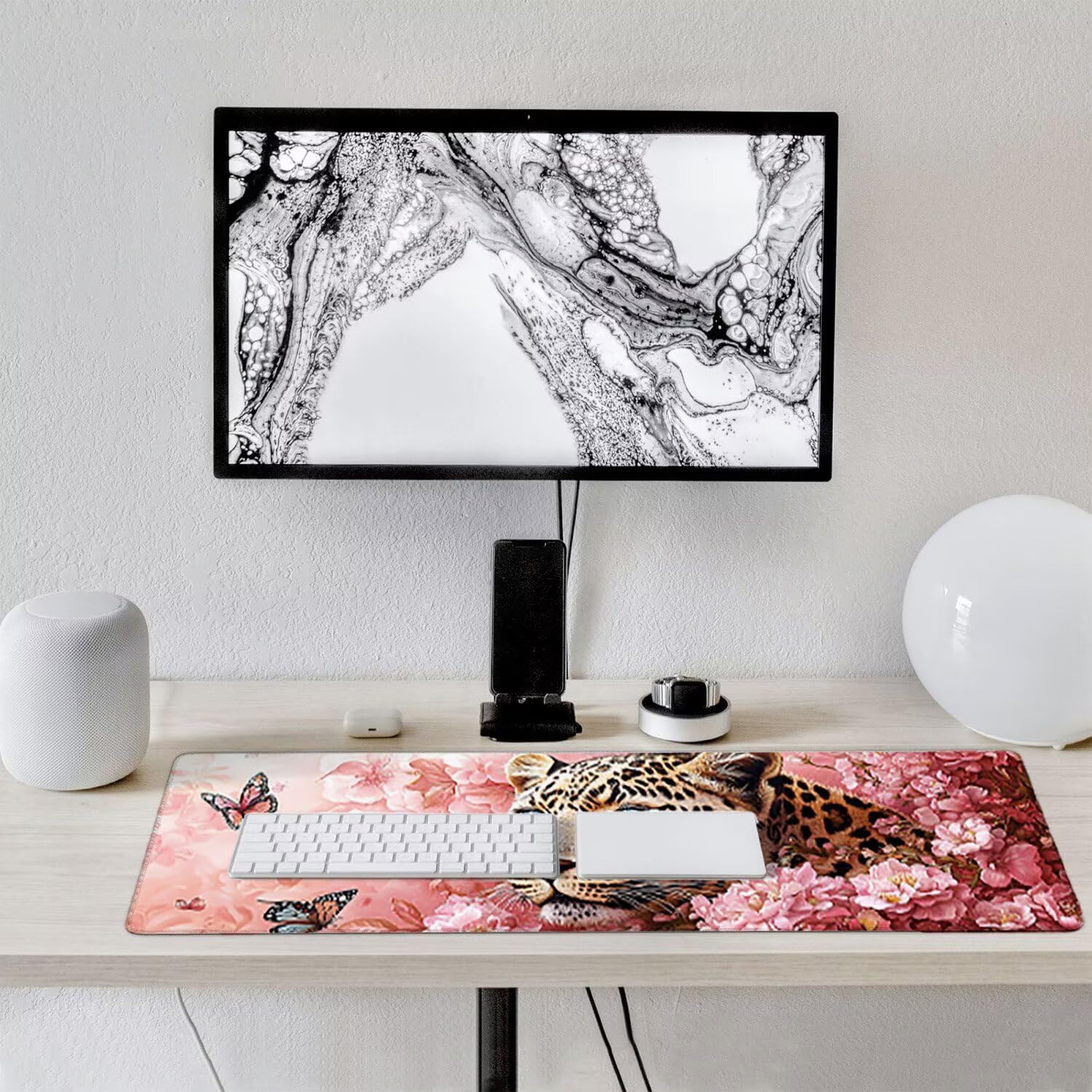 Podkładka pod mysz do gier XXL duża mysz 1200 x 500 mm, duża podkładka pod biurko z antypoślizgową gumową podstawą dla graczy, poprawia precyzję i szybkość (Leopard Flowers) o-359
